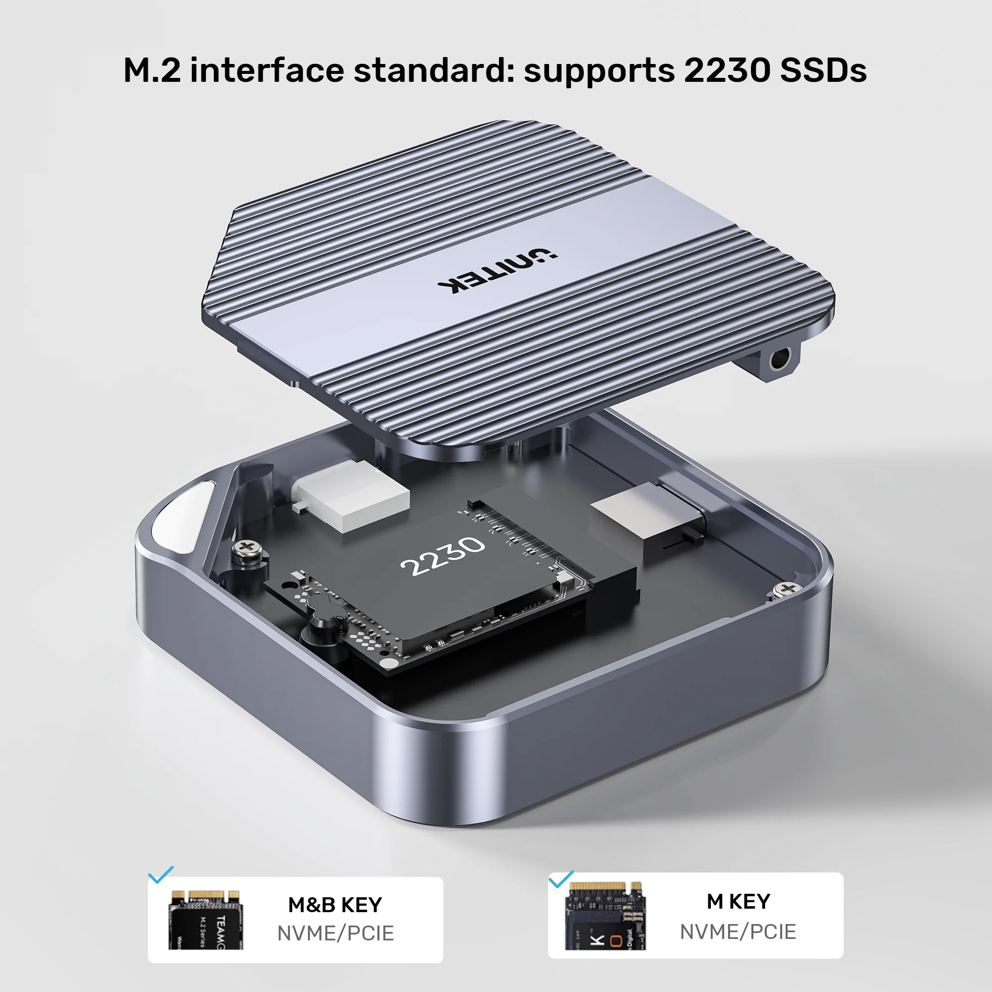 UNITEK Magnetic M.2 2230 NVMe SSD Enclosure, 10Gbps USB-C, 100W PD Pass-Through, MagSafe Compatible for iPhone 17/16/15