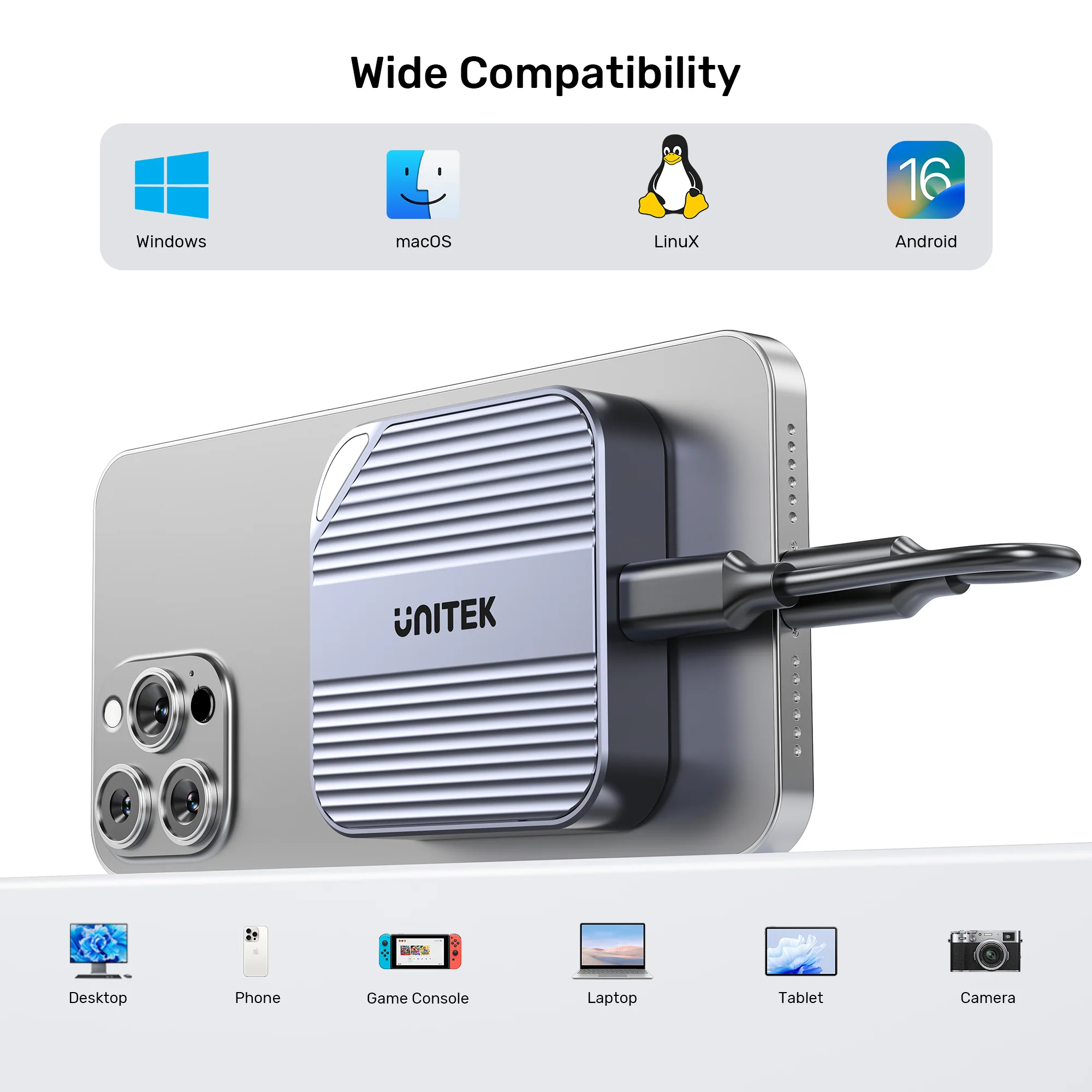 UNITEK Magnetic M.2 2230 NVMe SSD Enclosure, 10Gbps USB-C, 100W PD Pass-Through, MagSafe Compatible for iPhone 17/16/15