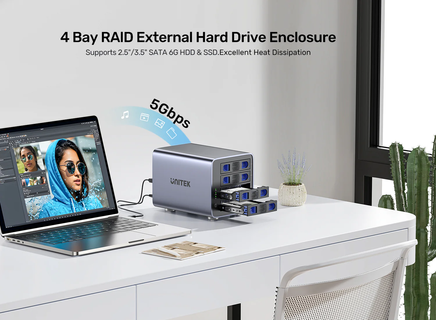 UNITEK 4 Bay RAID External Hard Drive Enclosure, USB 3.0 5Gbps, Supports 8 RAID for 2.5" and 3.5" SATA HDD/SSD, 80TB Max UNITEK 4 Bay RAID External Hard Drive Enclosure, USB 3.0 5Gbps, Supports 8 RAID for 2.5" and 3.5" SATA HDD/SSD, 80TB Max