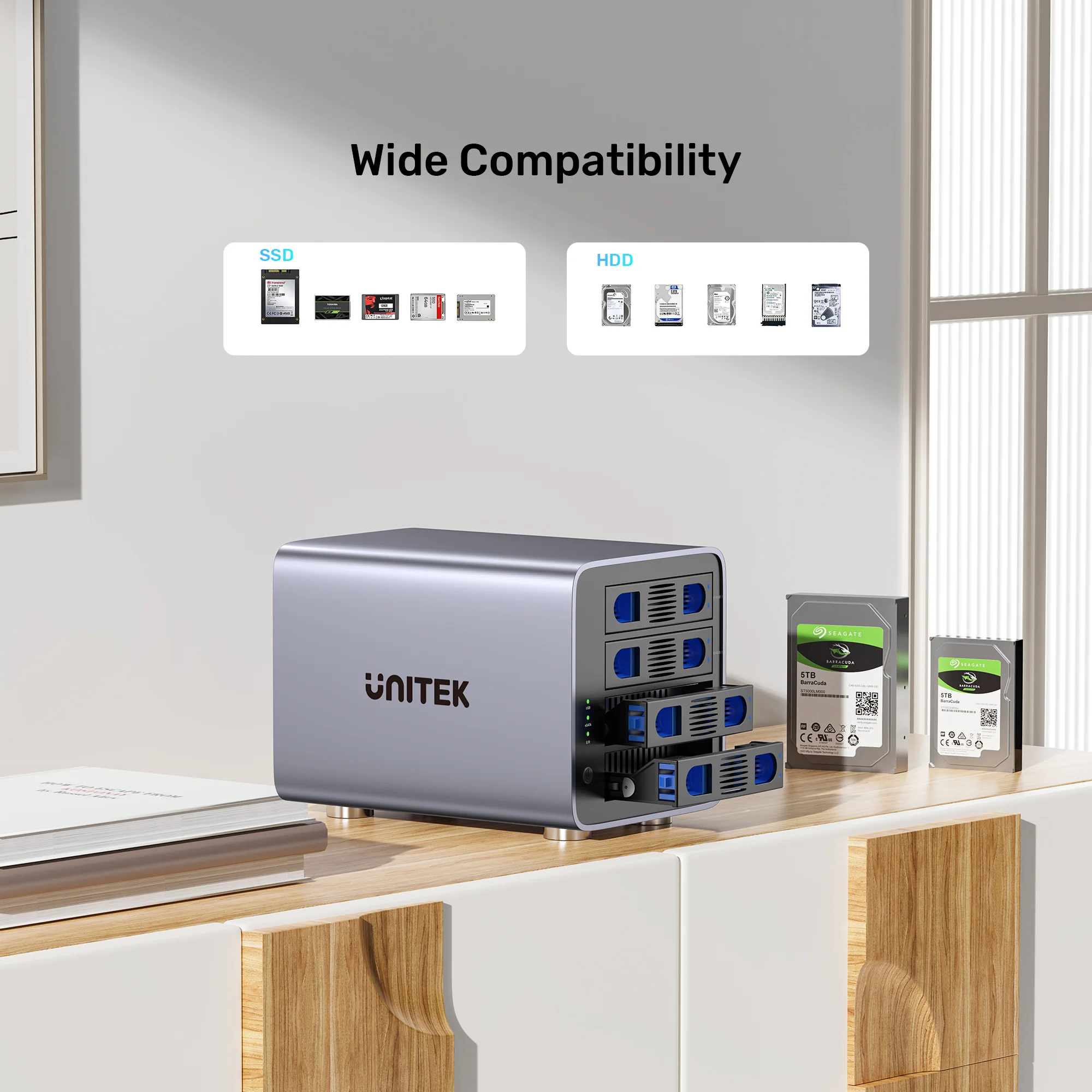 UNITEK 4 Bay RAID External Hard Drive Enclosure, USB 3.0 5Gbps, Supports 8 RAID for 2.5" and 3.5" SATA HDD/SSD, 80TB Max