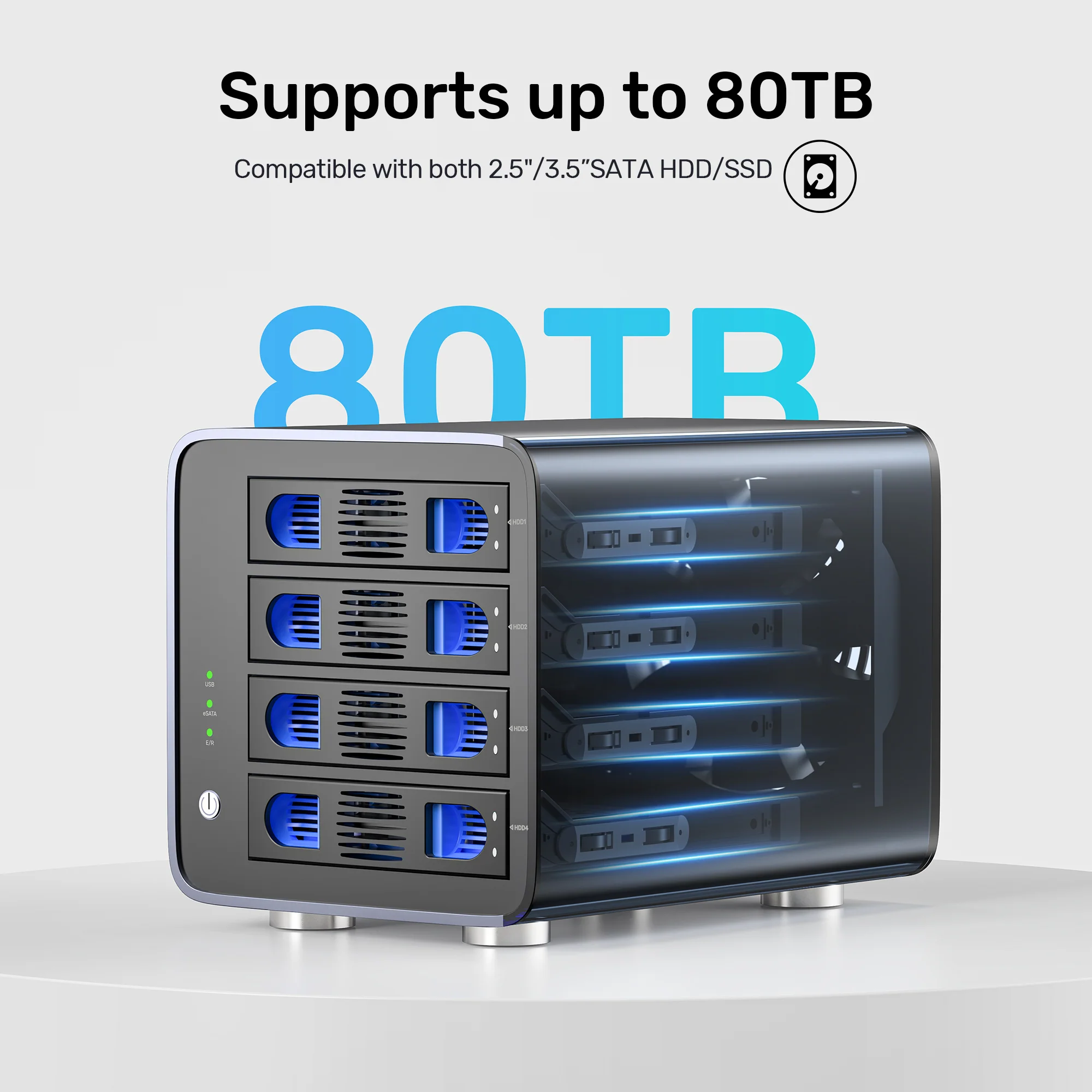 UNITEK 4 Bay RAID External Hard Drive Enclosure, USB 3.0 5Gbps, Supports 8 RAID for 2.5" and 3.5" SATA HDD/SSD, 80TB Max