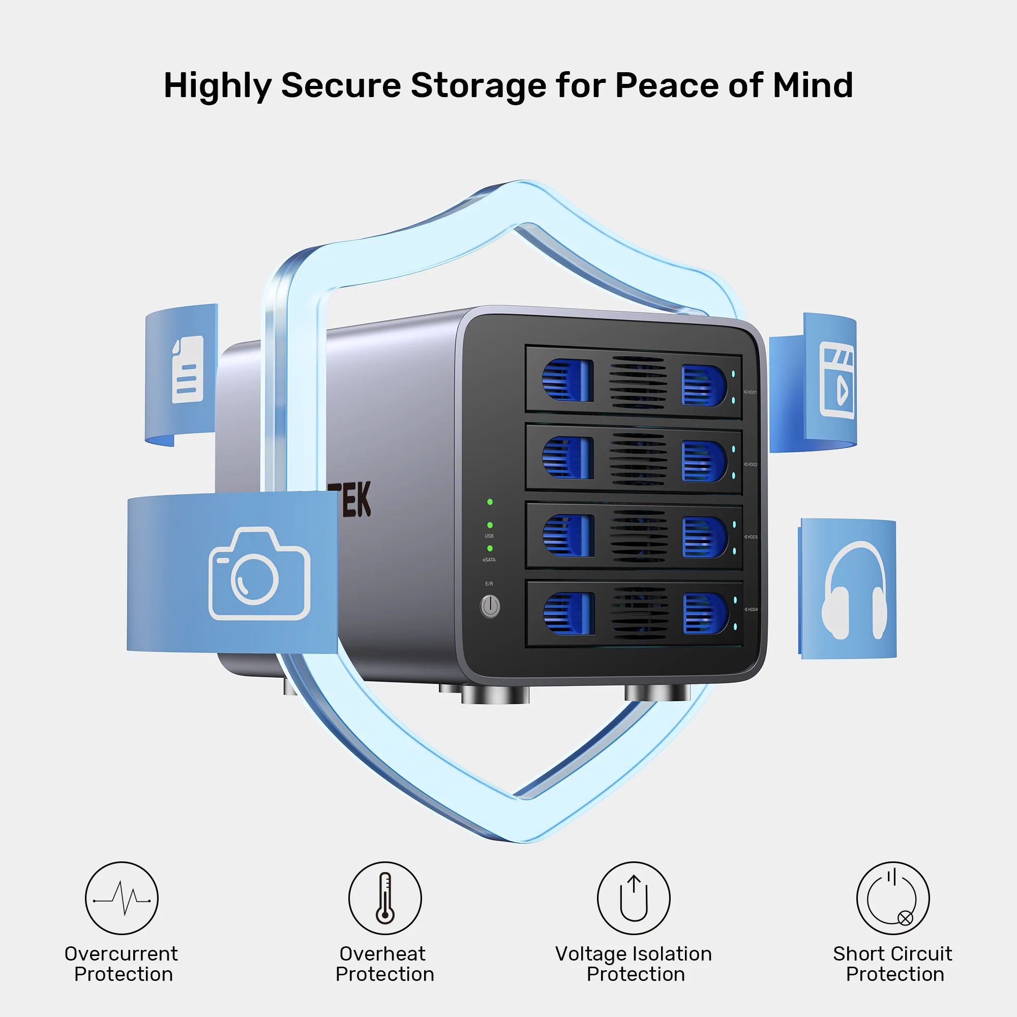 UNITEK 4 Bay RAID External Hard Drive Enclosure, USB 3.0 5Gbps, Supports 8 RAID for 2.5" and 3.5" SATA HDD/SSD, 80TB Max