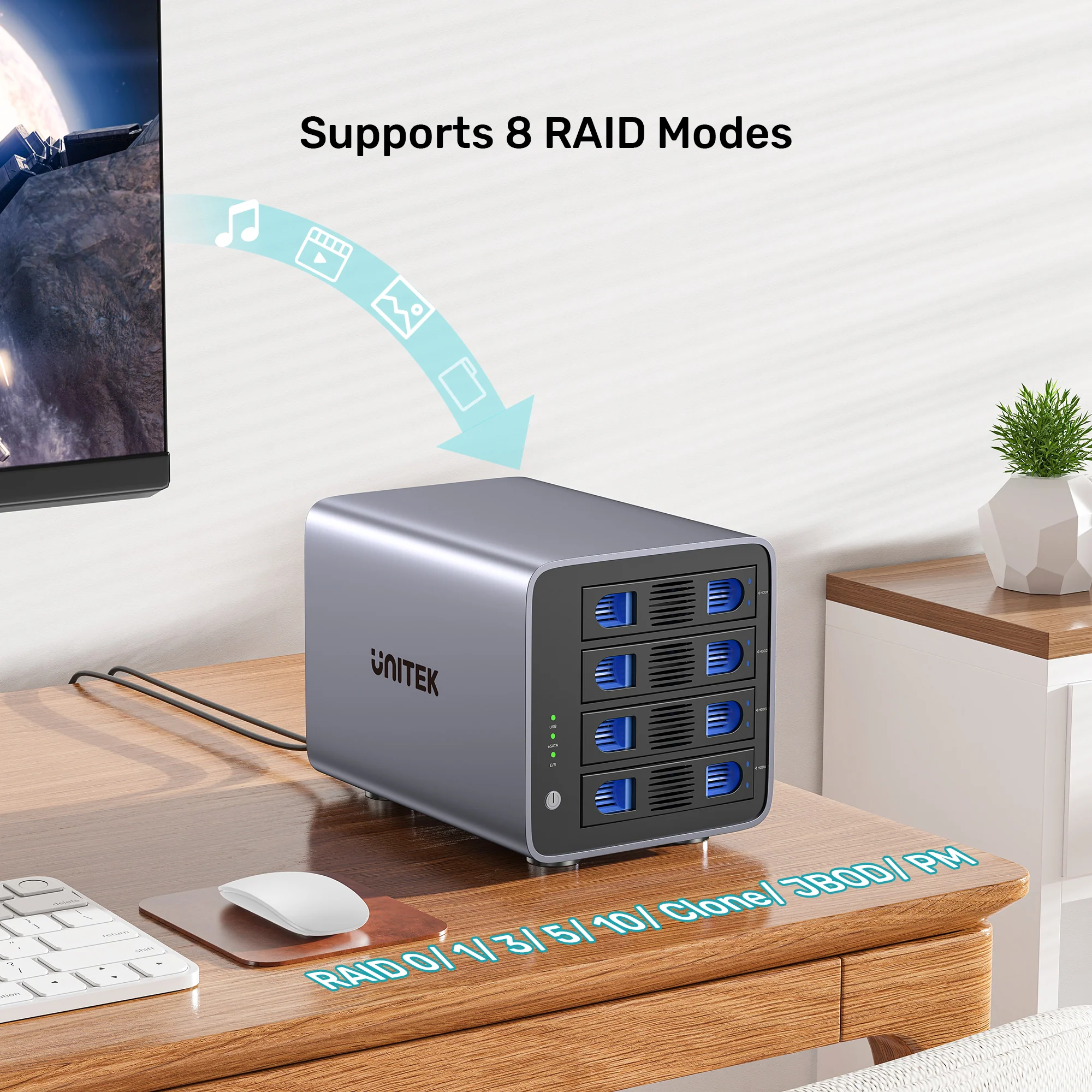 UNITEK 4 Bay RAID External Hard Drive Enclosure, USB 3.0 5Gbps, Supports 8 RAID for 2.5" and 3.5" SATA HDD/SSD, 80TB Max