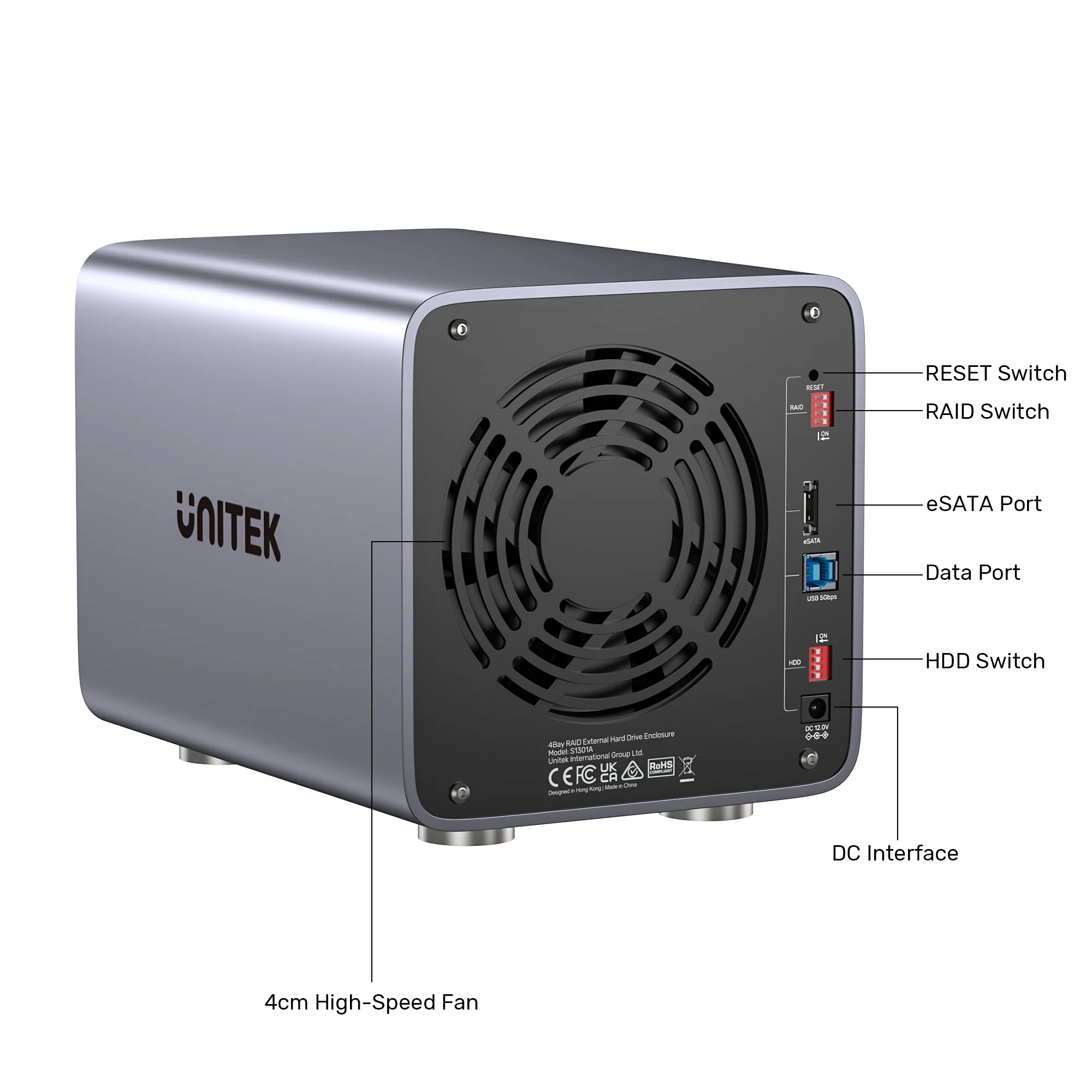 UNITEK 4 Bay RAID External Hard Drive Enclosure, USB 3.0 5Gbps, Supports 8 RAID for 2.5" and 3.5" SATA HDD/SSD, 80TB Max