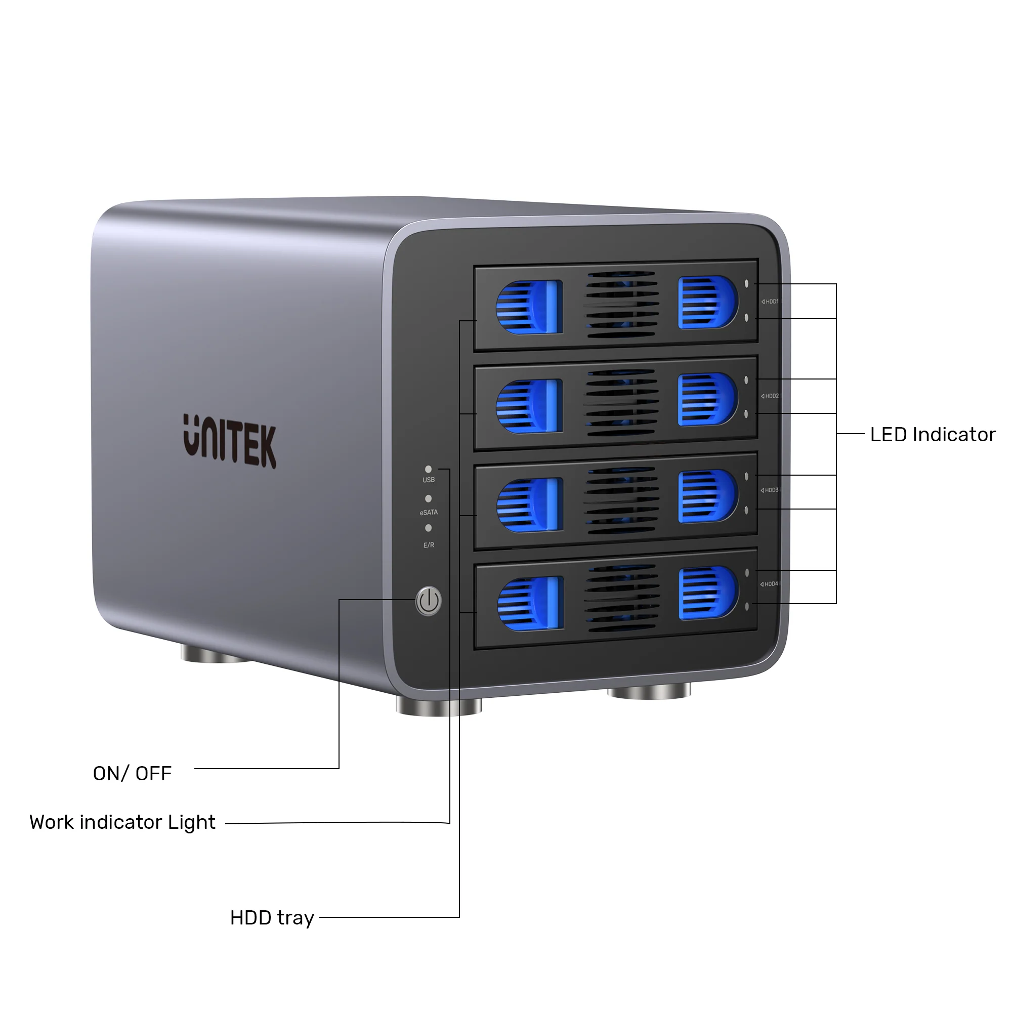 UNITEK 4 Bay RAID External Hard Drive Enclosure, USB 3.0 5Gbps, Supports 8 RAID for 2.5" and 3.5" SATA HDD/SSD, 80TB Max