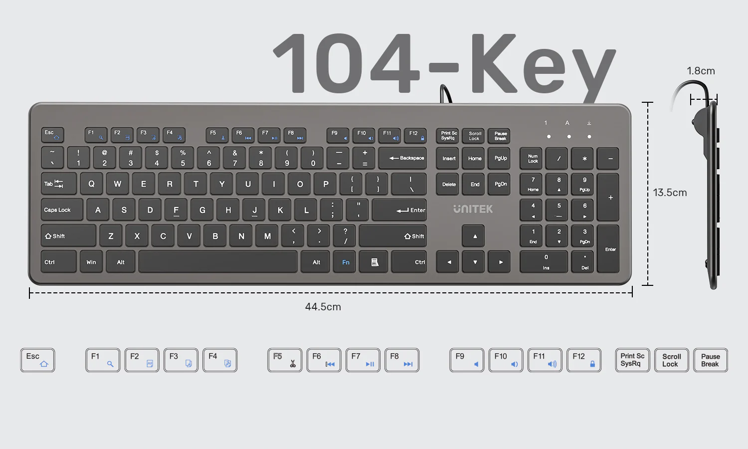 UNITEK SlimTap Ultra Light Wired Keyboard, 104 Keys, Ultra-Slim 18.4mm Profile, Silent Scissor-Switch Keys UNITEK SlimTap Ultra Light Wired Keyboard, 104 Keys, Ultra-Slim 18.4mm Profile, Silent Scissor-Switch Keys