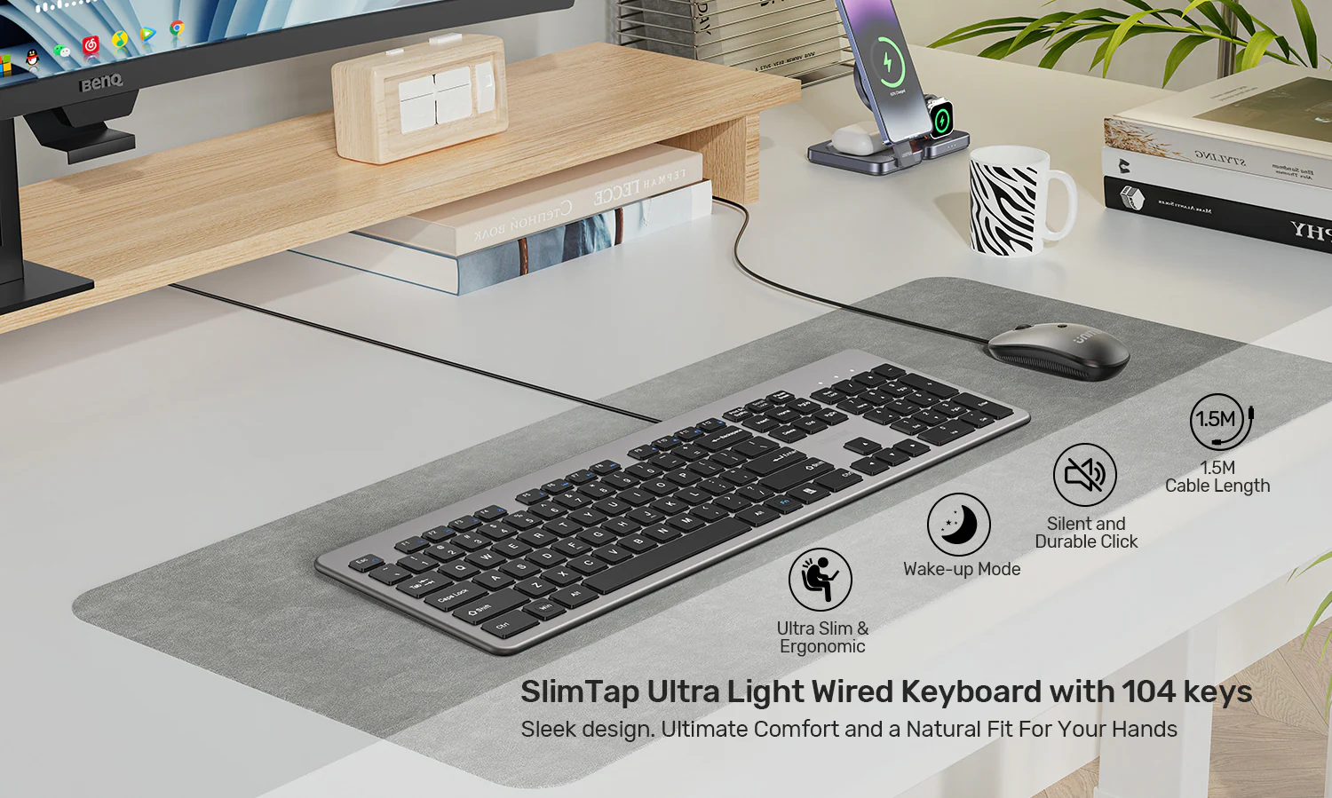 UNITEK SlimTap Ultra Light Wired Keyboard, 104 Keys, Ultra-Slim 18.4mm Profile, Silent Scissor-Switch Keys UNITEK SlimTap Ultra Light Wired Keyboard, 104 Keys, Ultra-Slim 18.4mm Profile, Silent Scissor-Switch Keys