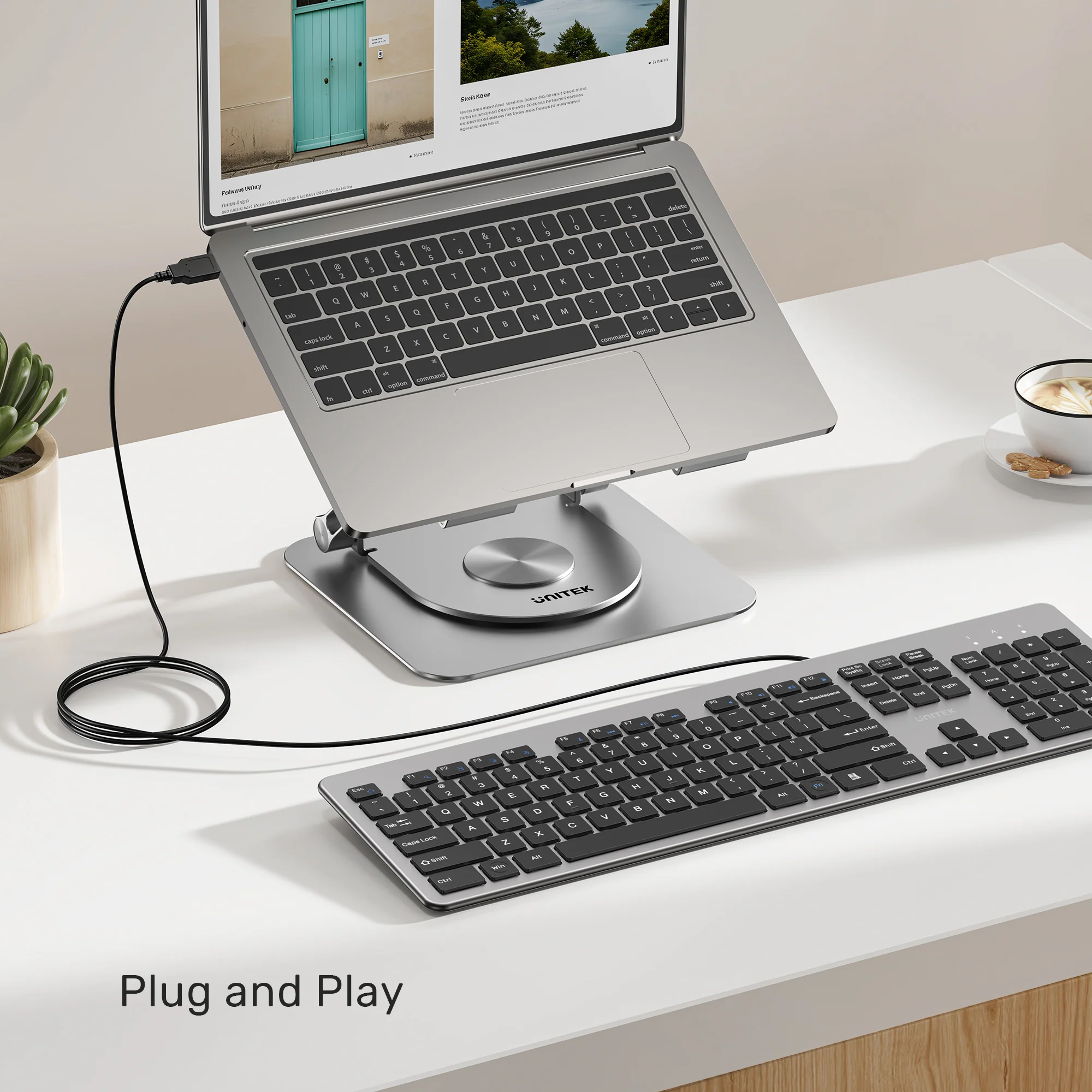 UNITEK SlimTap Ultra Light Wired Keyboard, 104 Keys, Ultra-Slim 18.4mm Profile, Silent Scissor-Switch Keys