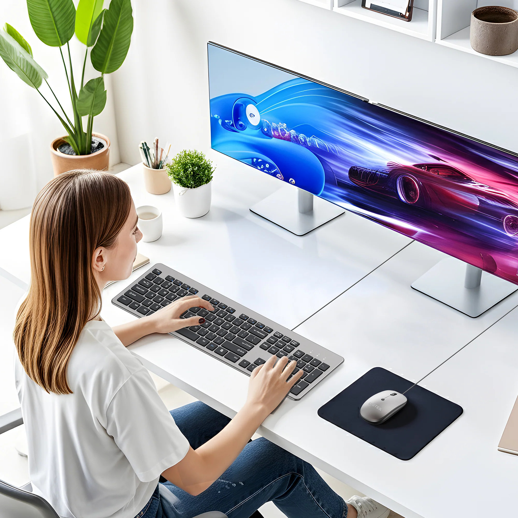 UNITEK SlimTap Ultra Light Wired Keyboard, 104 Keys, Ultra-Slim 18.4mm Profile, Silent Scissor-Switch Keys