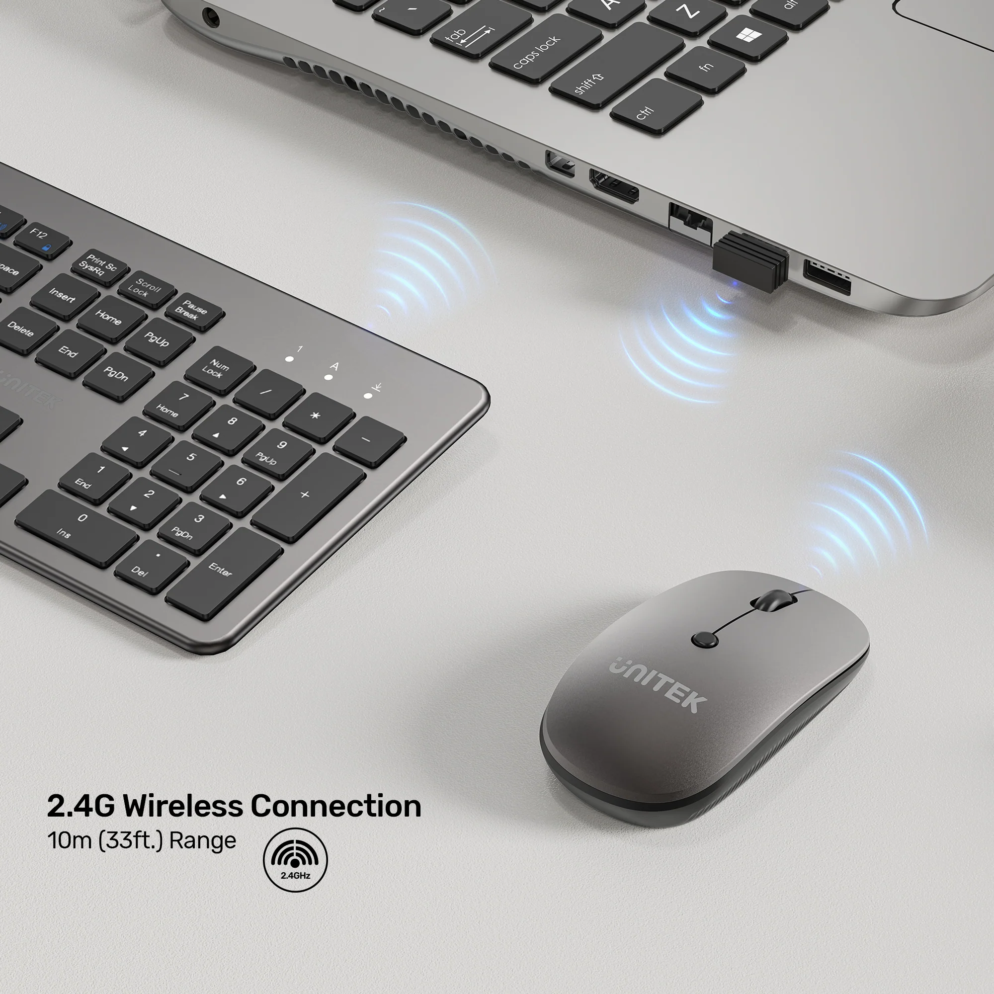 UNITEK SlimDuo 2.4GHz Wireless Keyboard and Mouse Combo, 1600 DPI Optical Mouse with 3 DPI Settings