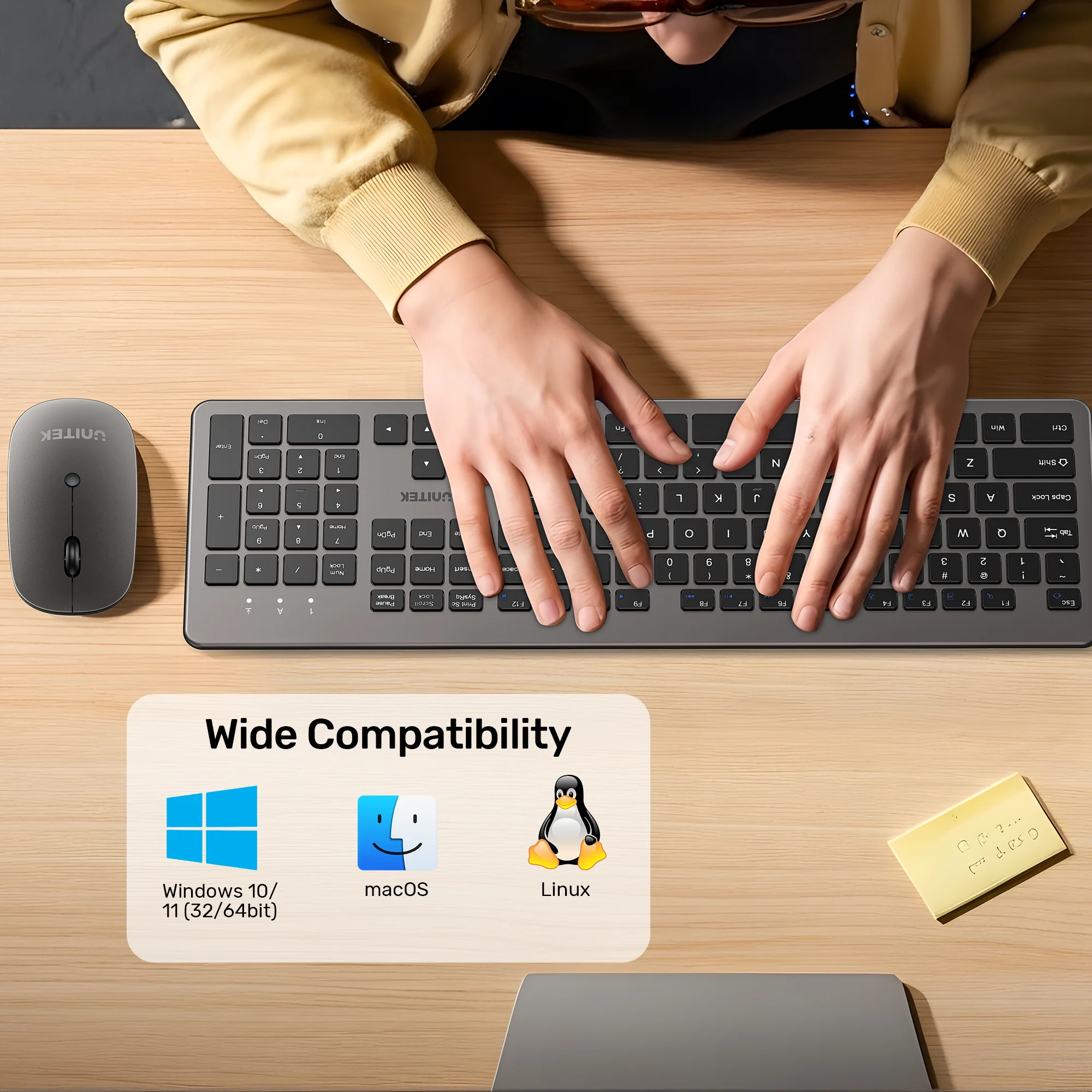 UNITEK SlimDuo 2.4GHz Wireless Keyboard and Mouse Combo, 1600 DPI Optical Mouse with 3 DPI Settings