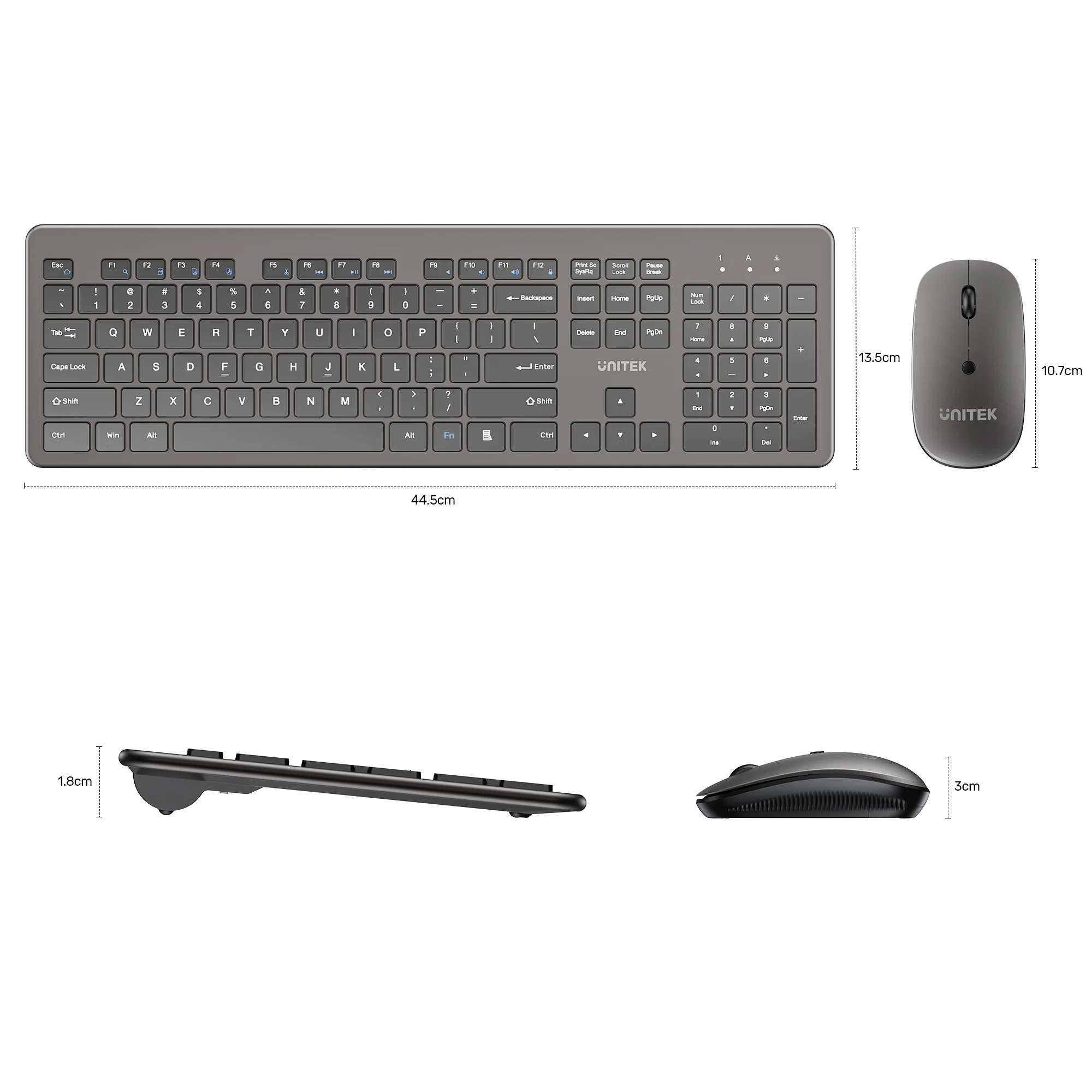 UNITEK SlimDuo 2.4GHz Wireless Keyboard and Mouse Combo, 1600 DPI Optical Mouse with 3 DPI Settings
