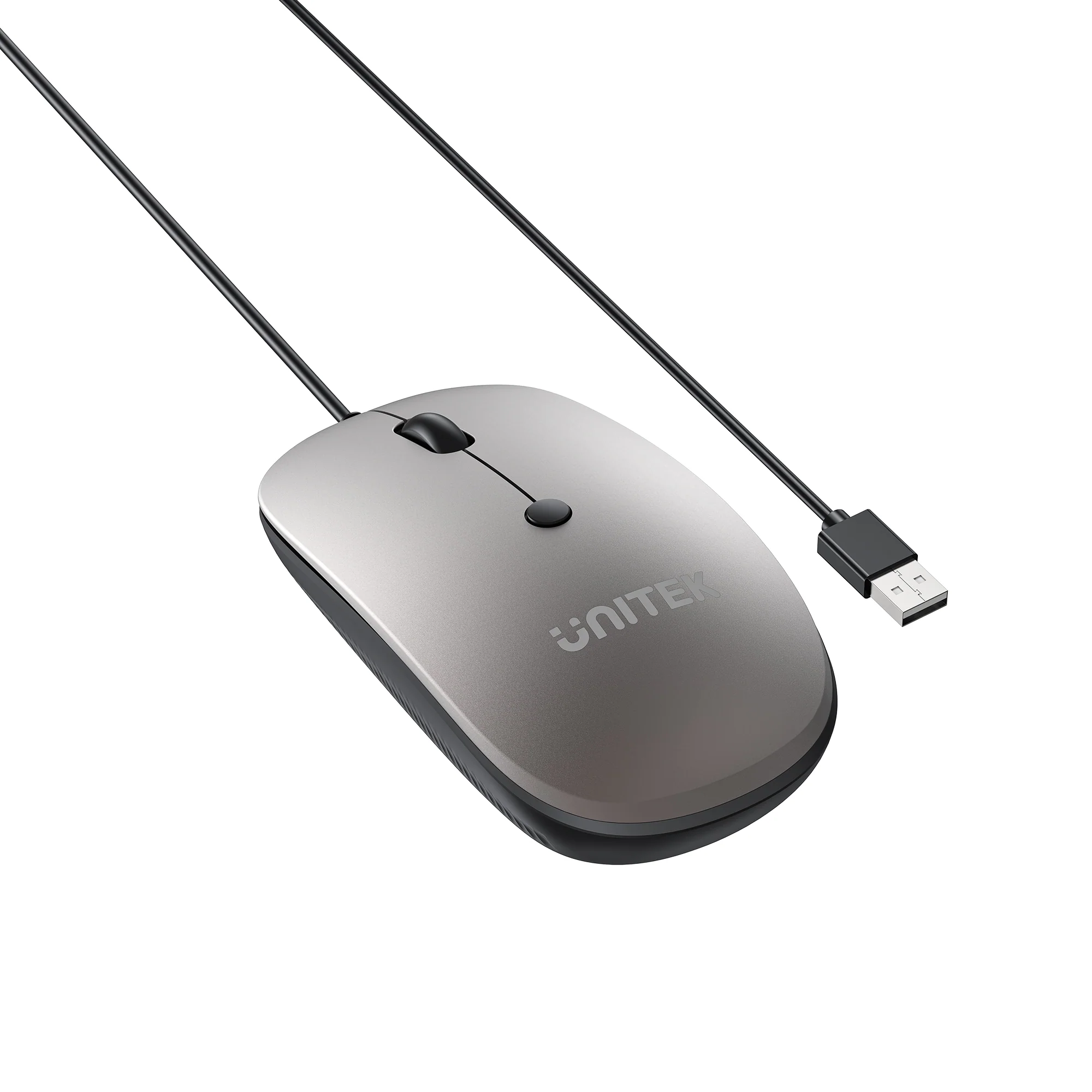 UNITEK SlimTrack Wired Optical Mouse (Gray) 1600 DPI Precision, Slim Ambidextrous Ergonomic Design with Multi-Functional Scroll Wheel