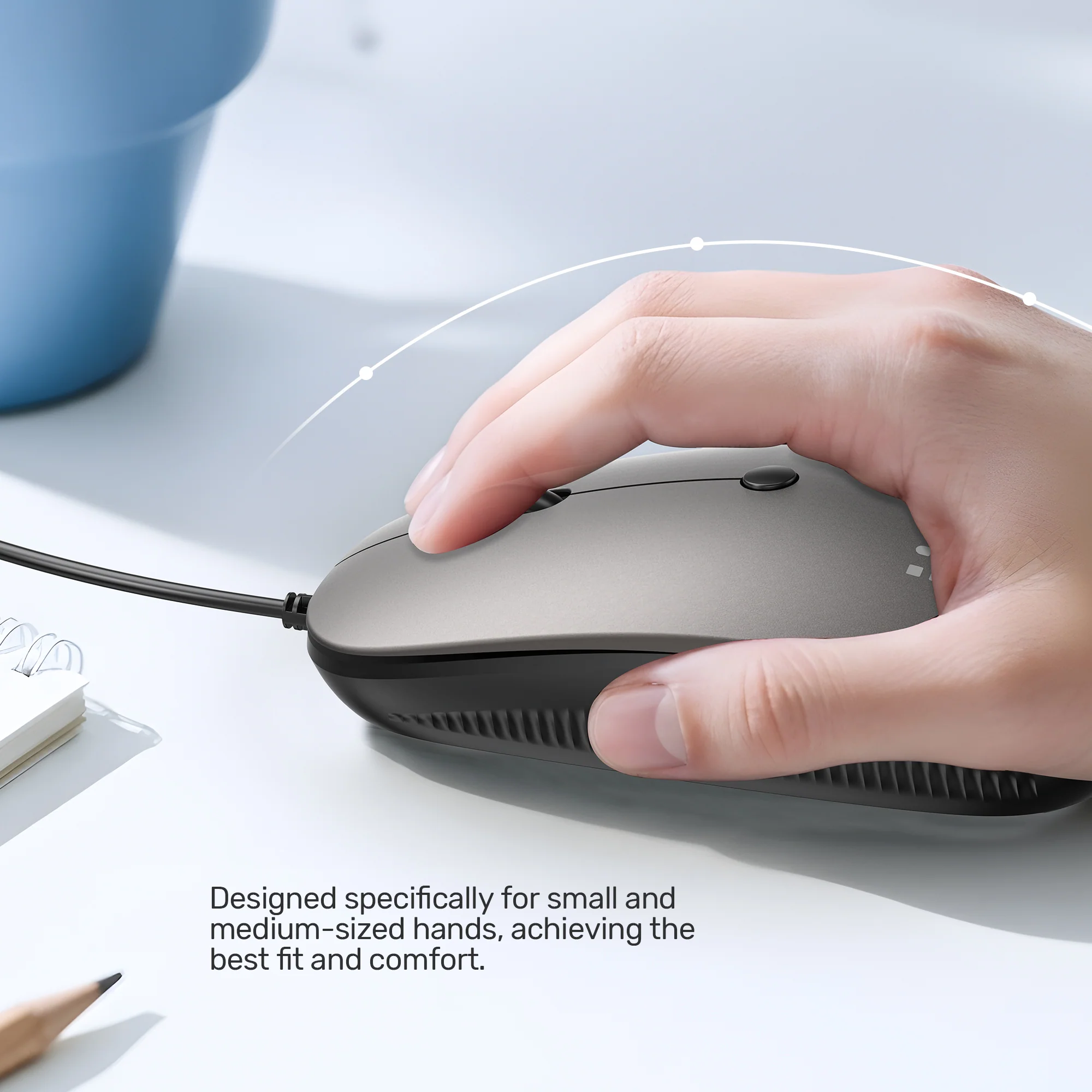 UNITEK SlimTrack Wired Optical Mouse (Gray) 1600 DPI Precision, Slim Ambidextrous Ergonomic Design with Multi-Functional Scroll Wheel