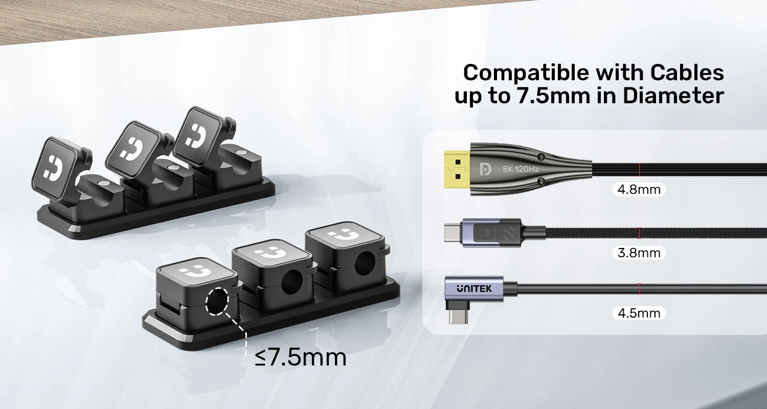 UNITEK SnapHold Magnetic Cable Clips with Base, 3Pcs Strong Magnetic Cord Holders, 180° Rotating Shaft UNITEK T1117ABK01 Cable Management for Desk Office Home Travel