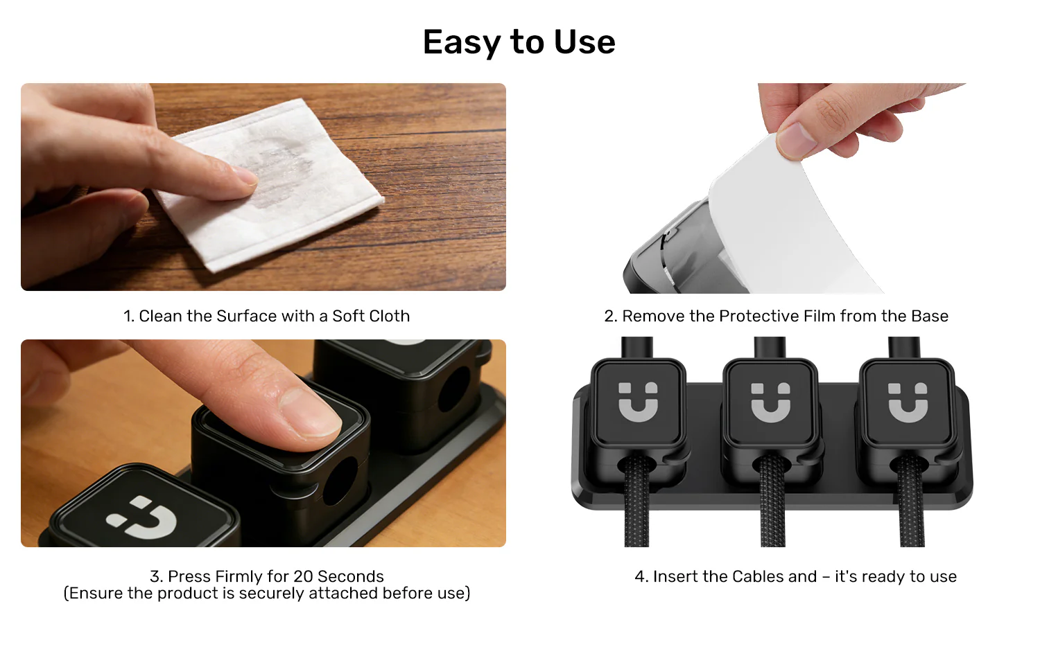 UNITEK SnapHold Magnetic Cable Clips with Base, 3Pcs Strong Magnetic Cord Holders, 180° Rotating Shaft UNITEK T1117ABK01 Cable Management for Desk Office Home Travel