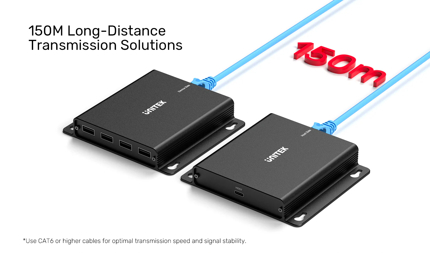 UNITEK 150M USB Extender Over Ethernet with 4-Port Hub, POC Over Cat6 Up to 150 Meters, 480Mbps High-Speed Data Transfer UNITEK 150M USB Extender Over Ethernet with 4-Port Hub, POC Over Cat6 Up to 150 Meters, 480Mbps High-Speed Data Transfer