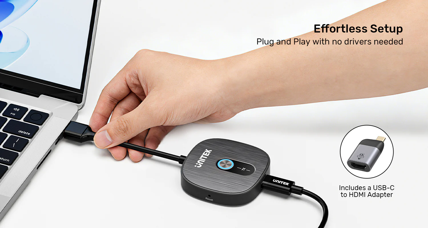 UNITEK Wireless 1080p HDMI Transmitter with Dual Receivers, 50m Range, Plug-and-Play, 2x 1080p@60Hz Output UNITEK Wireless 1080p HDMI Transmitter with Dual Receivers, 50m Range, Plug-and-Play, 2x 1080p@60Hz Output