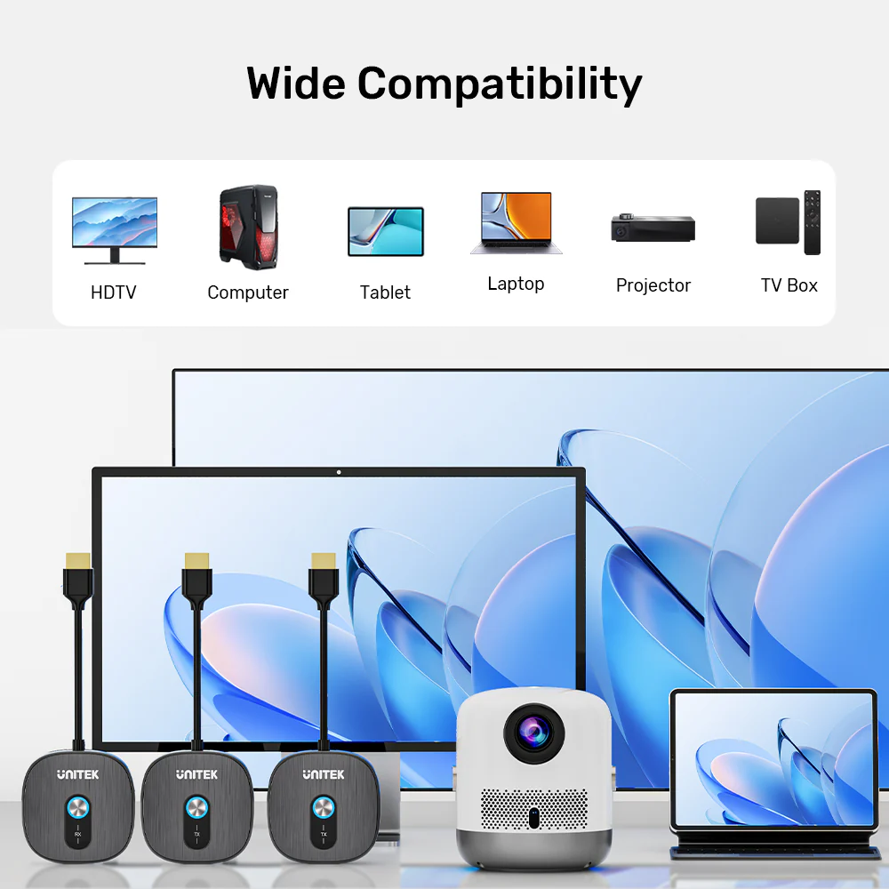 UNITEK Wireless 1080p HDMI Transmitter with Dual Receivers, 50m Range, Plug-and-Play, 2x 1080p@60Hz Output