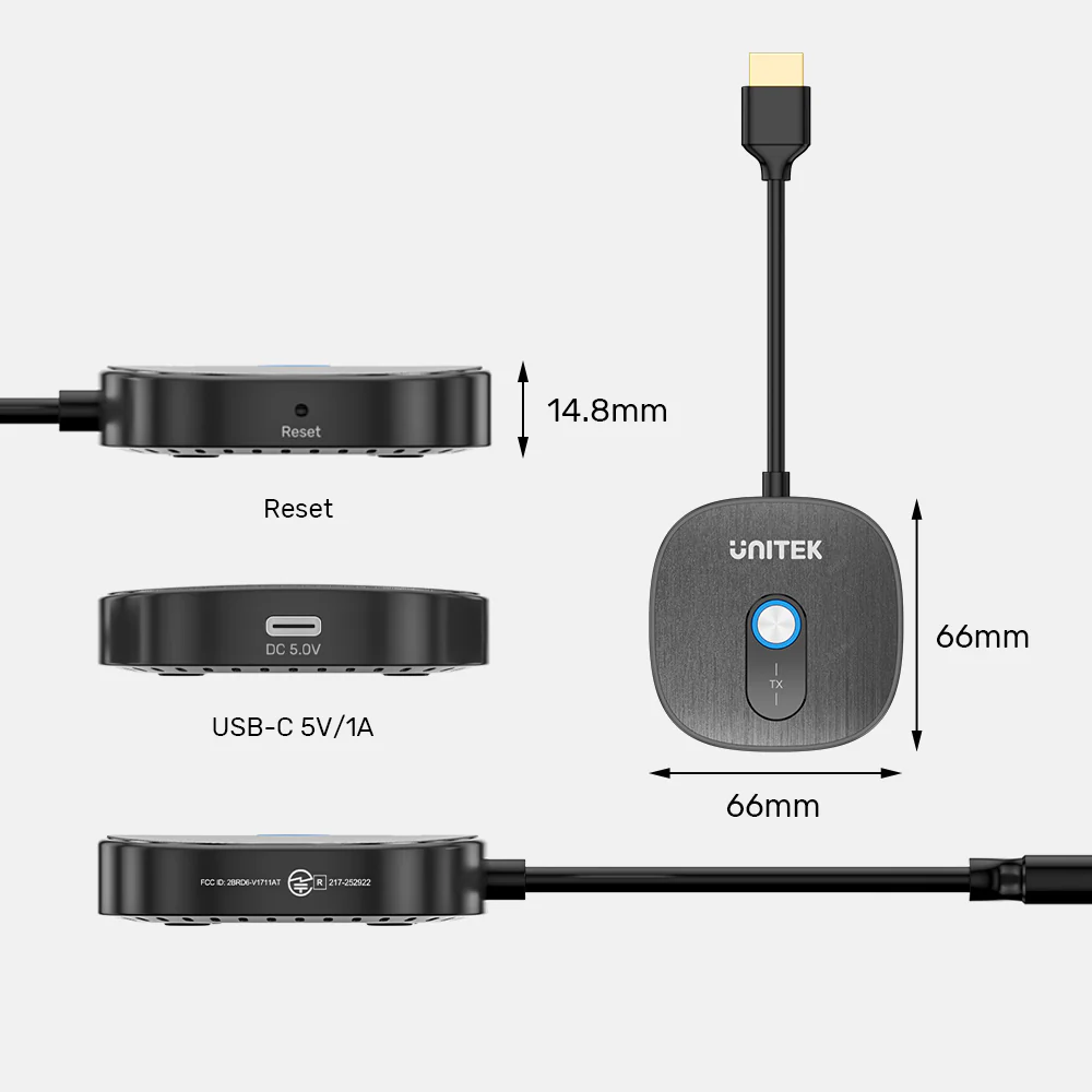 UNITEK Wireless 1080p HDMI Transmitter with Dual Receivers, 50m Range, Plug-and-Play, 2x 1080p@60Hz Output
