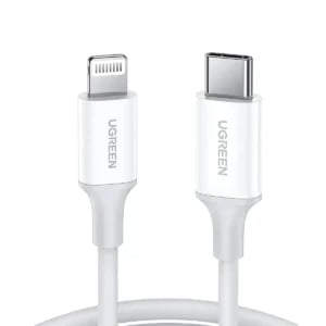 Buy UGREEN 10493 USB-C to Lightning MFi Certified PD Fast Charging Cable (1 Meter) Rubber Shell White for iPhone 14 Pro Max/14/13/12/11/SE Online in Pakistan - UGREEN PK