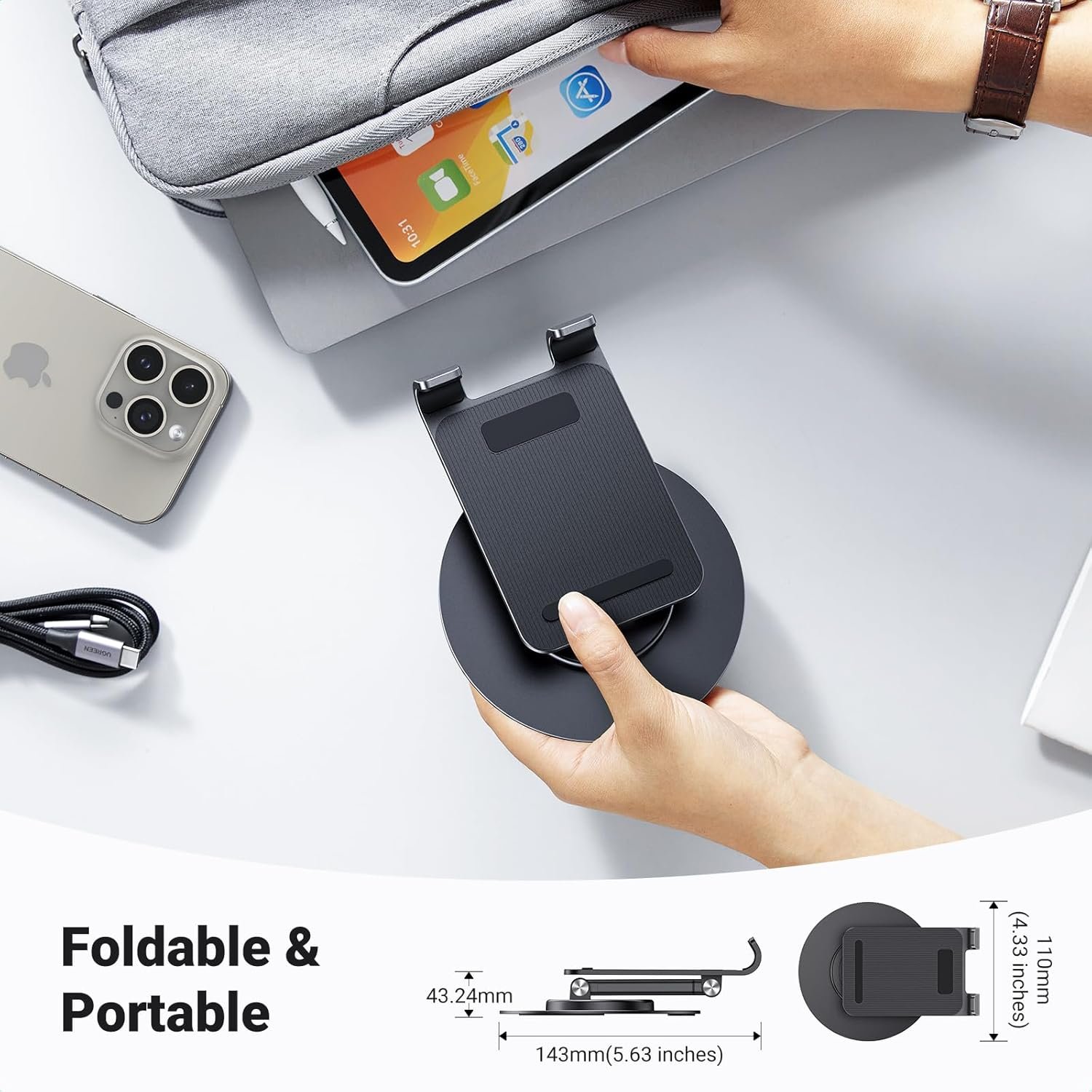 Buy UGREEN 35152 Cell Phone Stand 360° Rotation Multi-Angle Adjustable Foldable Holder for Desk Compatible with iPhone 17/16/15 Pro Max Online in Pakistan - UGREEN PK