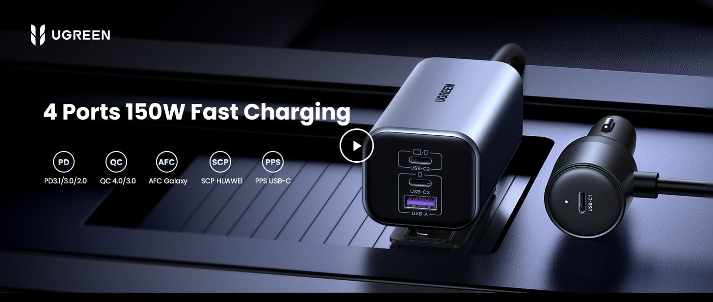 UGREEN 35571 150W USB C Car Charger 4-Port USB Multi Port Charger Compatible with iPhone 17/16/15 Pro Max, iPad Pro, MacBook Pro, Laptop Buy UGREEN 35571 150W USB C Car Charger 4-Port USB Multi Port Charger Compatible with iPhone 17/16/15 Pro Max, iPad Pro, MacBook Pro, Laptop Online in Pakistan - UGREEN PK