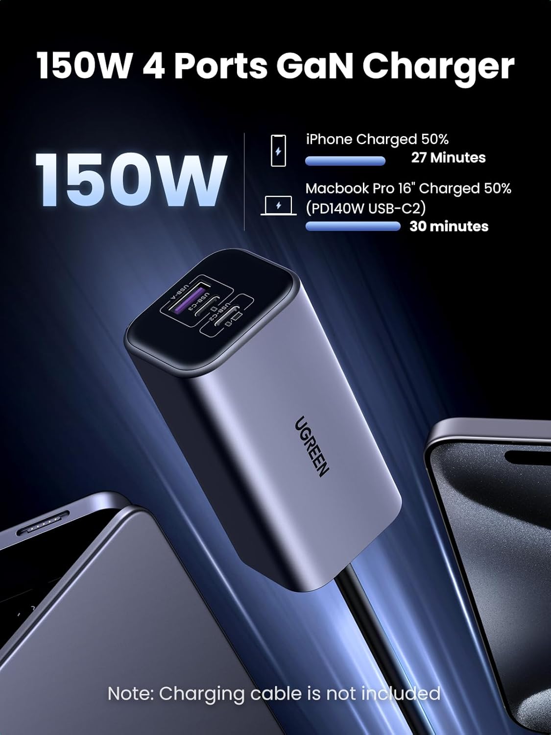 Buy UGREEN 35571 150W USB C Car Charger 4-Port USB Multi Port Charger Compatible with iPhone 17/16/15 Pro Max, iPad Pro, MacBook Pro, Laptop Online in Pakistan - UGREEN PK