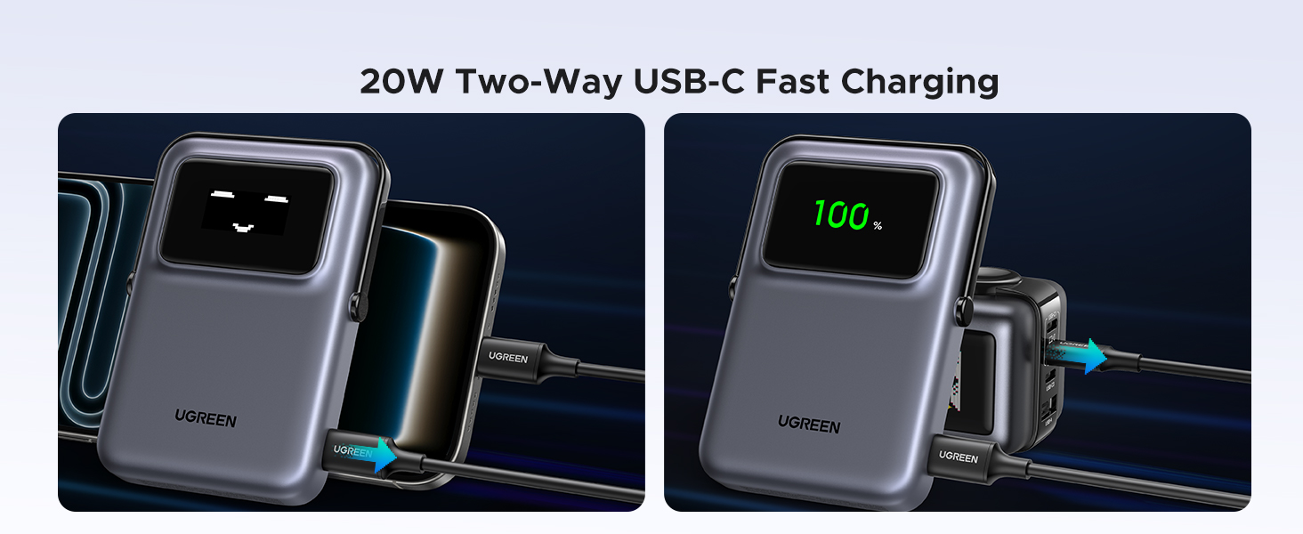 UGREEN 45327 Uno 10000mAh Magnetic Power Bank, PD 20W USB C Battery Pack with Foldable Stand and TFT Display UGREEN 45327 Uno 10000mAh Magnetic Power Bank, PD 20W USB C Battery Pack with Foldable Stand and TFT Display