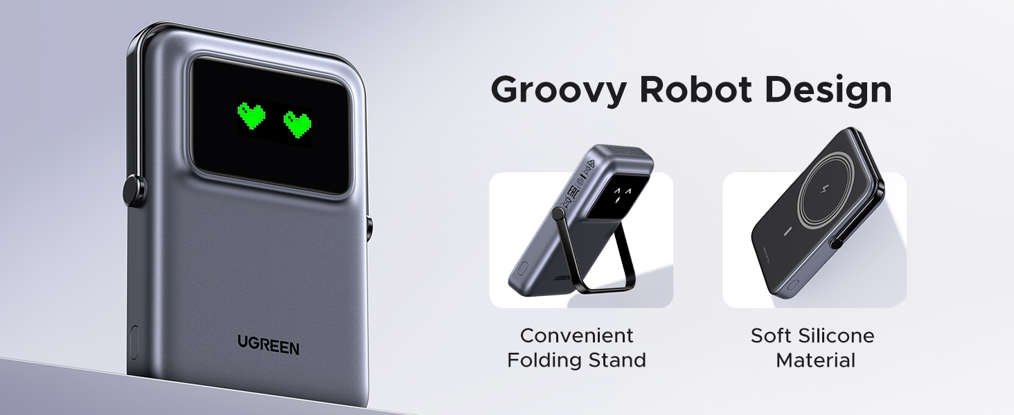 UGREEN 45327 Uno 10000mAh Magnetic Power Bank, PD 20W USB C Battery Pack with Foldable Stand and TFT Display UGREEN 45327 Uno 10000mAh Magnetic Power Bank, PD 20W USB C Battery Pack with Foldable Stand and TFT Display