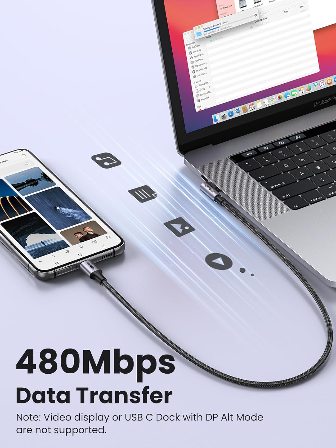 UGREEN 50125 Right Angle 90 Degree 60W USB C Cable (2 Meter) for iPhone 17/16/15, MacBook Pro/Air, iPad Pro/Air/Mini, Samsung Galaxy S26/S25/S24