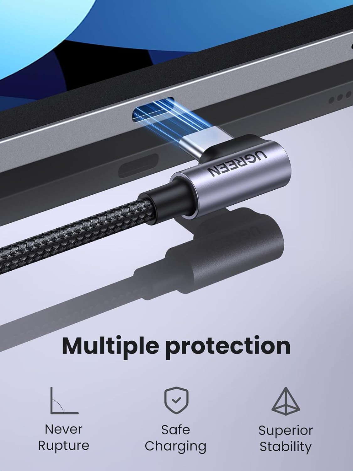 UGREEN 50125 Right Angle 90 Degree 60W USB C Cable (2 Meter) for iPhone 17/16/15, MacBook Pro/Air, iPad Pro/Air/Mini, Samsung Galaxy S26/S25/S24