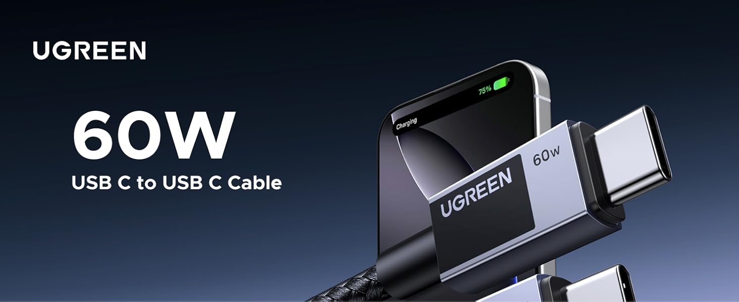 UGREEN 55764 PD Fast Charging 60W USB C to USB C Cable (0.5 Meter) Braided for iPhone 17 Pro Max/16 Buy UGREEN 55764 PD Fast Charging 60W USB C to USB C Cable (0.5 Meter) Braided for iPhone 17 Pro Max/16 Online in Pakistan - UGREEN PK