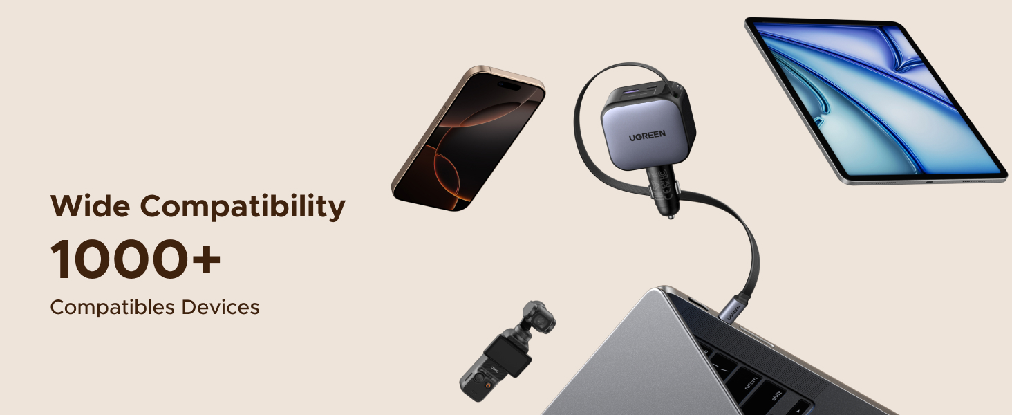 UGREEN 55909B 90W Retractable Car Charger Retractable Built-in USB C Cable Compatible with MacBook, iPhone 17/16/15 Pro Max UGREEN 55909B 90W Retractable Car Charger Retractable Built-in USB C Cable Compatible with MacBook, iPhone 17/16/15 Pro Max