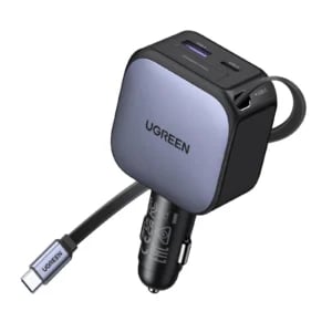 UGREEN 55909B 90W Retractable Car Charger Retractable Built-in USB C Cable Compatible with MacBook, iPhone 17/16/15 Pro Max