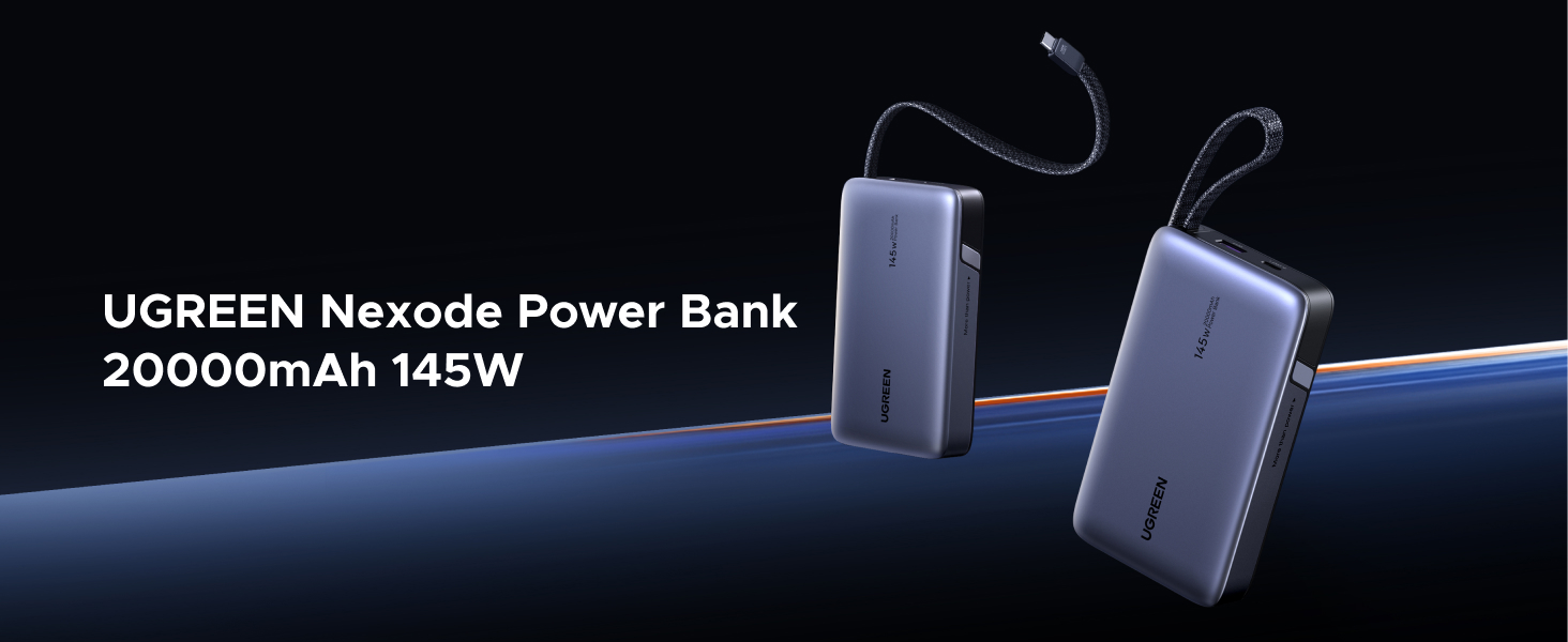 UGREEN 55992 Nexode 145W Power Bank 20000mAh Built-in USB-C Cable for MacBook Pro/Air, iPad, iPhone 17/16, Samsung Galaxy S26/S25