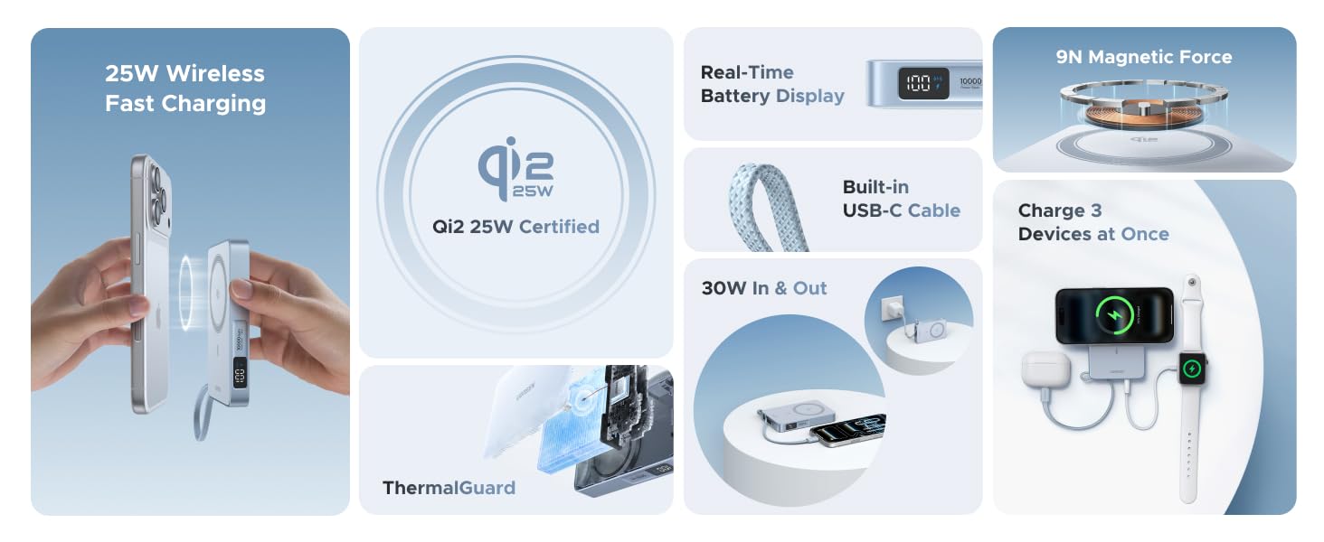 UGREEN 65958 MagFlow 10000mAh Qi2 Certified 25W Fast Wireless Magnetic Power Bank, 30W USB-C Battery Pack for iPhone 17 Pro Max/16/15/14/13/12 UGREEN 65958 MagFlow 10000mAh Qi2 Certified 25W Fast Wireless Magnetic Power Bank, 30W USB-C Battery Pack for iPhone 17 Pro Max/16/15/14/13/12