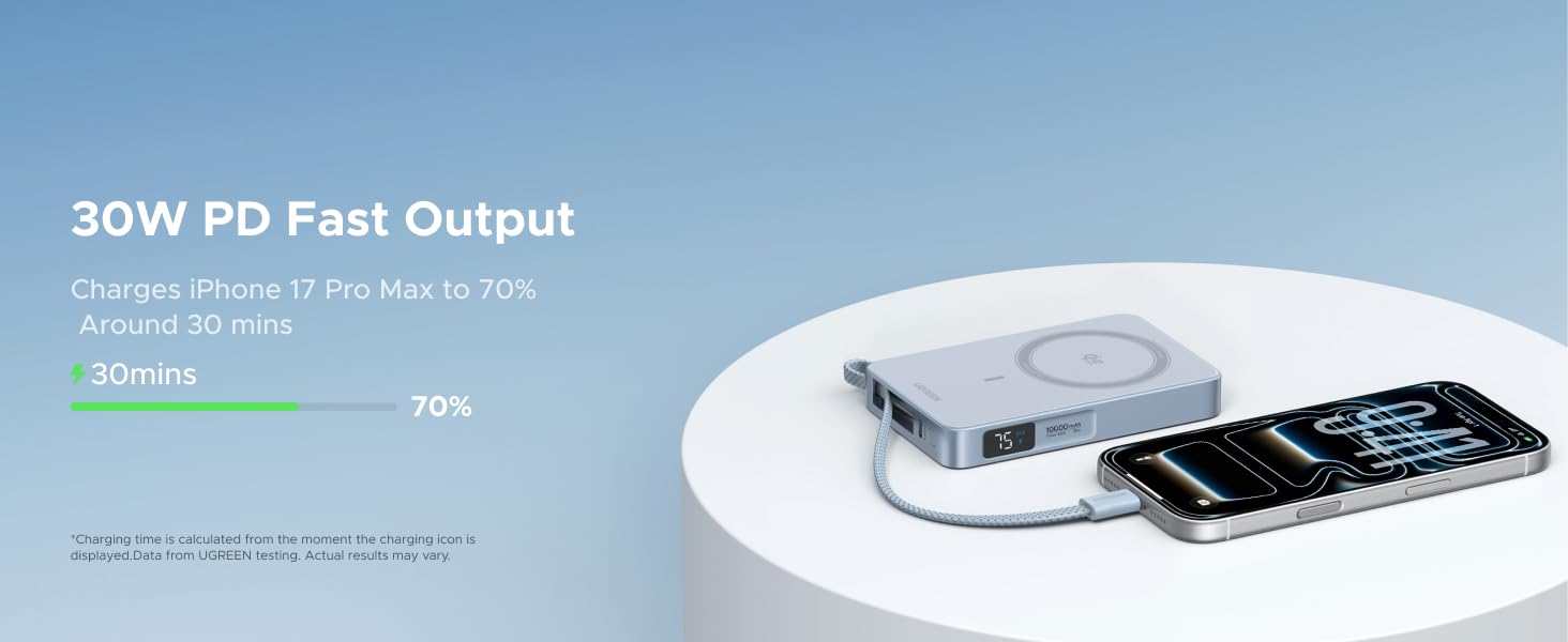 UGREEN 65958 MagFlow 10000mAh Qi2 Certified 25W Fast Wireless Magnetic Power Bank, 30W USB-C Battery Pack for iPhone 17 Pro Max/16/15/14/13/12 UGREEN 65958 MagFlow 10000mAh Qi2 Certified 25W Fast Wireless Magnetic Power Bank, 30W USB-C Battery Pack for iPhone 17 Pro Max/16/15/14/13/12