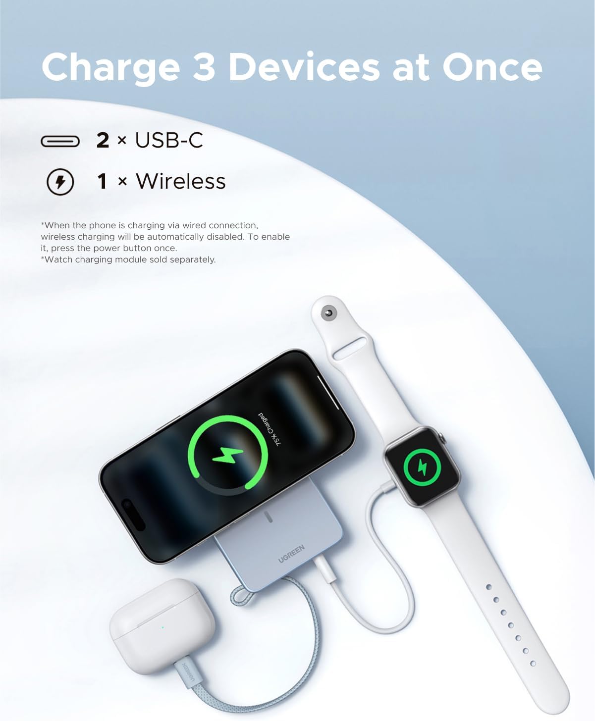 UGREEN 65958 MagFlow 10000mAh Qi2 Certified 25W Fast Wireless Magnetic Power Bank, 30W USB-C Battery Pack for iPhone 17 Pro Max/16/15/14/13/12