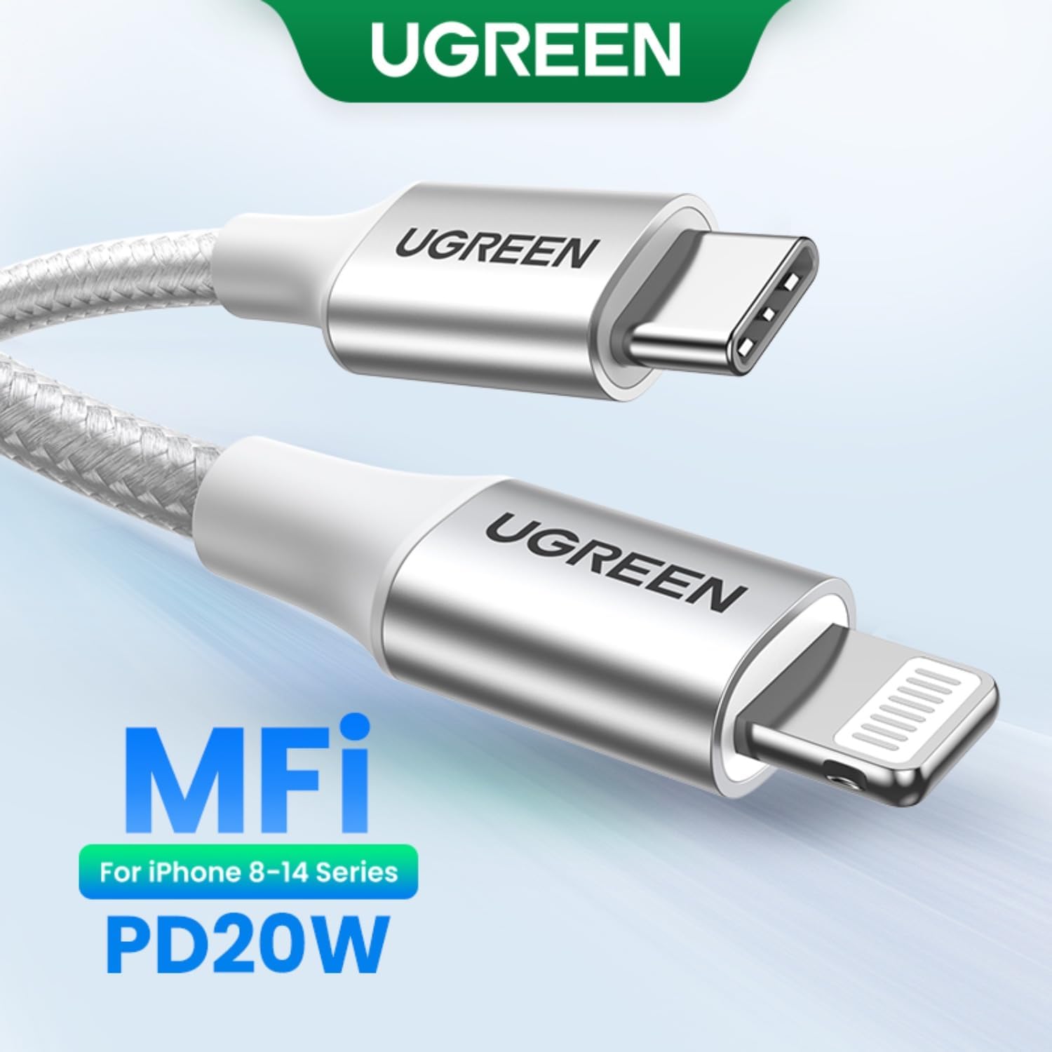 Buy UGREEN 70525 USB-C to Lightning MFi Certified PD Fast Charging Cable (2 Meter) Silver for iPhone 14 Pro Max/14/13/12/11/SE Online in Pakistan - UGREEN PK