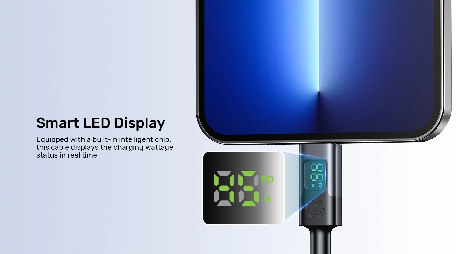 UNITEK PD 60W USB-C Charging Cable with Smart LED Display (1 Meter) Nylon Braided, E-Marker Chip, for iPhone 17/16/15 UNITEK PD 60W USB-C Charging Cable with Smart LED Display (1 Meter) Nylon Braided, E-Marker Chip, for iPhone 17/16/15