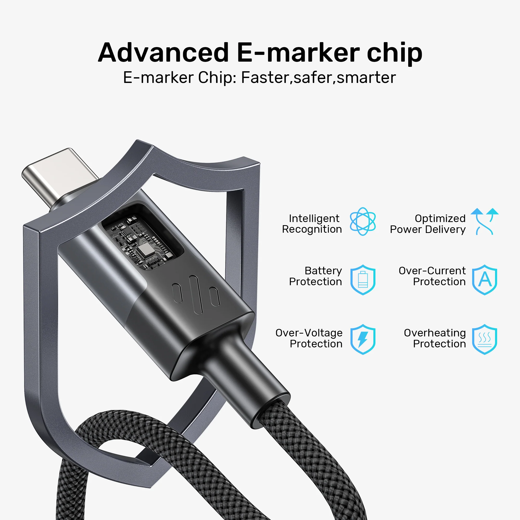UNITEK PD 60W USB-C Charging Cable with Smart LED Display (1 Meter) Nylon Braided, E-Marker Chip, for iPhone 17/16/15