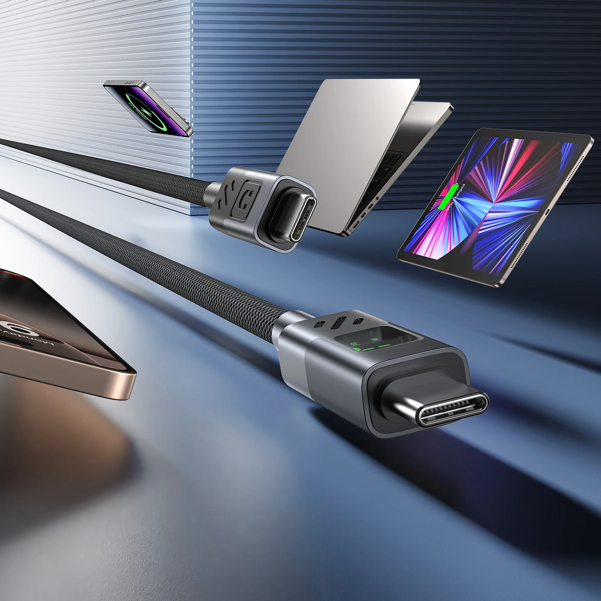 UNITEK PD 60W USB-C Charging Cable with Smart LED Display (1 Meter) Nylon Braided, E-Marker Chip, for iPhone 17/16/15