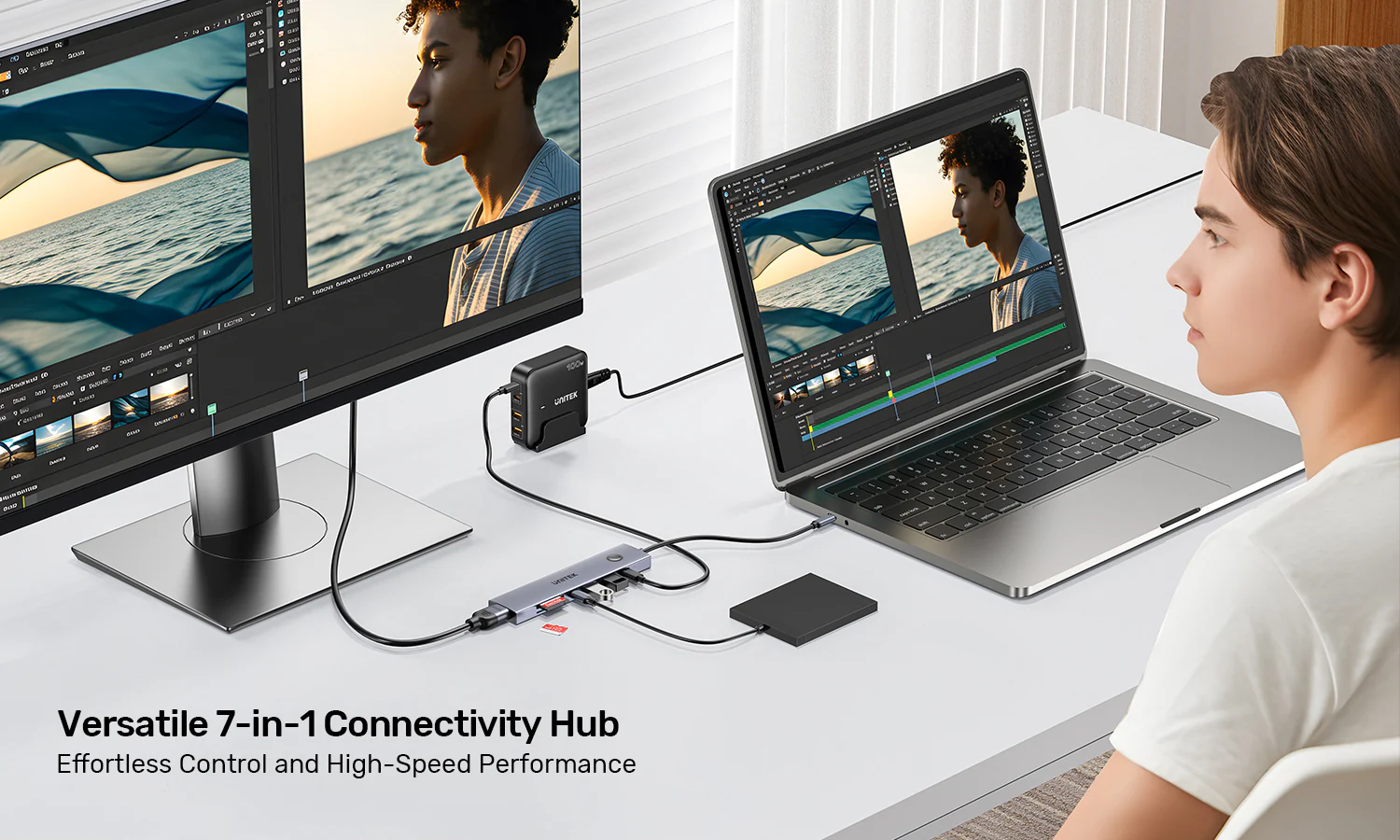 UNITEK uHUB S7 Pro 7-in-1 5Gbps USB-C Hub with Screen On/Off Button, 4K@60Hz HDMI HDR, 100W PD Charging, 5Gbps Data Ports, Dual SD/microSD Card Readers UNITEK uHUB S7 Pro 7-in-1 5Gbps USB-C Hub with Screen On/Off Button, 4K@60Hz HDMI HDR, 100W PD Charging, 5Gbps Data Ports, Dual SD/microSD Card Readers