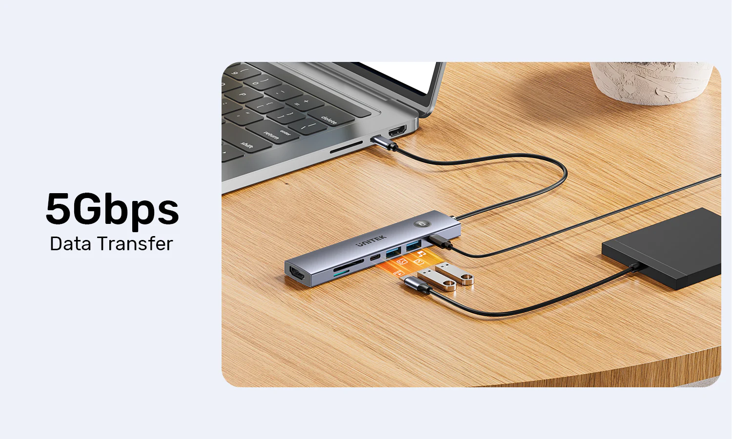 UNITEK uHUB S7 Pro 7-in-1 5Gbps USB-C Hub with Screen On/Off Button, 4K@60Hz HDMI HDR, 100W PD Charging, 5Gbps Data Ports, Dual SD/microSD Card Readers UNITEK uHUB S7 Pro 7-in-1 5Gbps USB-C Hub with Screen On/Off Button, 4K@60Hz HDMI HDR, 100W PD Charging, 5Gbps Data Ports, Dual SD/microSD Card Readers