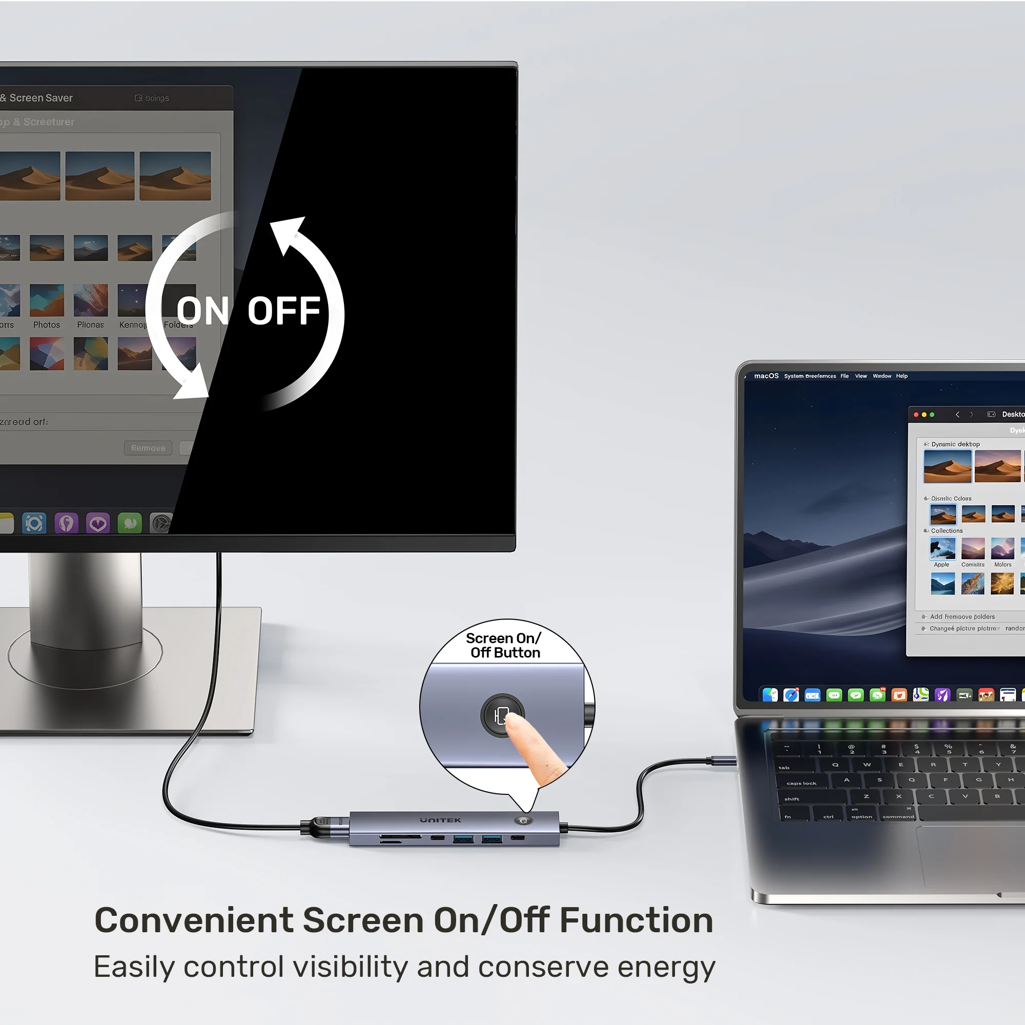 UNITEK uHUB S7 Pro 7-in-1 5Gbps USB-C Hub with Screen On/Off Button, 4K@60Hz HDMI HDR, 100W PD Charging, 5Gbps Data Ports, Dual SD/microSD Card Readers