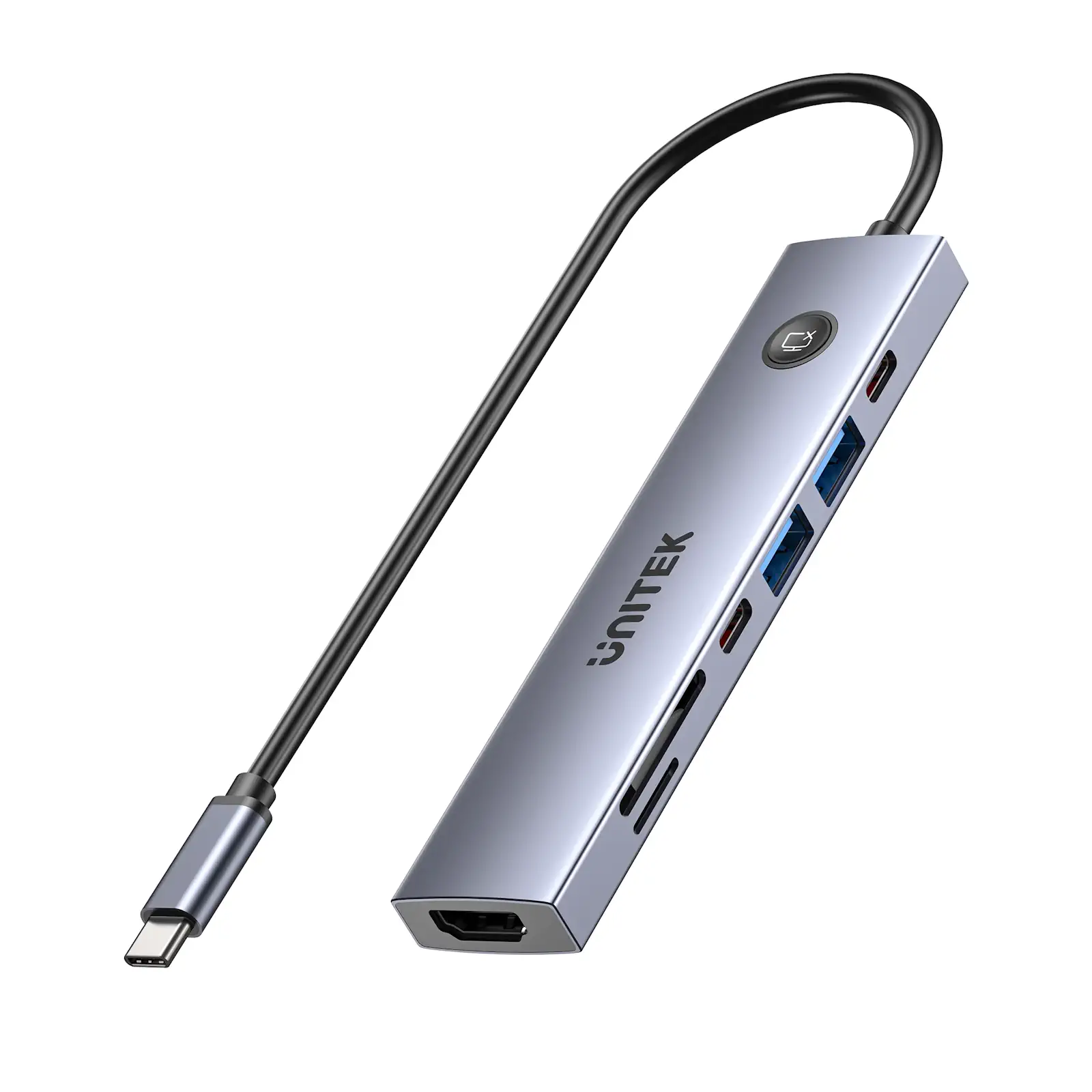 UNITEK uHUB S7 Pro 7-in-1 5Gbps USB-C Hub with Screen On/Off Button, 4K@60Hz HDMI HDR, 100W PD Charging, 5Gbps Data Ports, Dual SD/microSD Card Readers