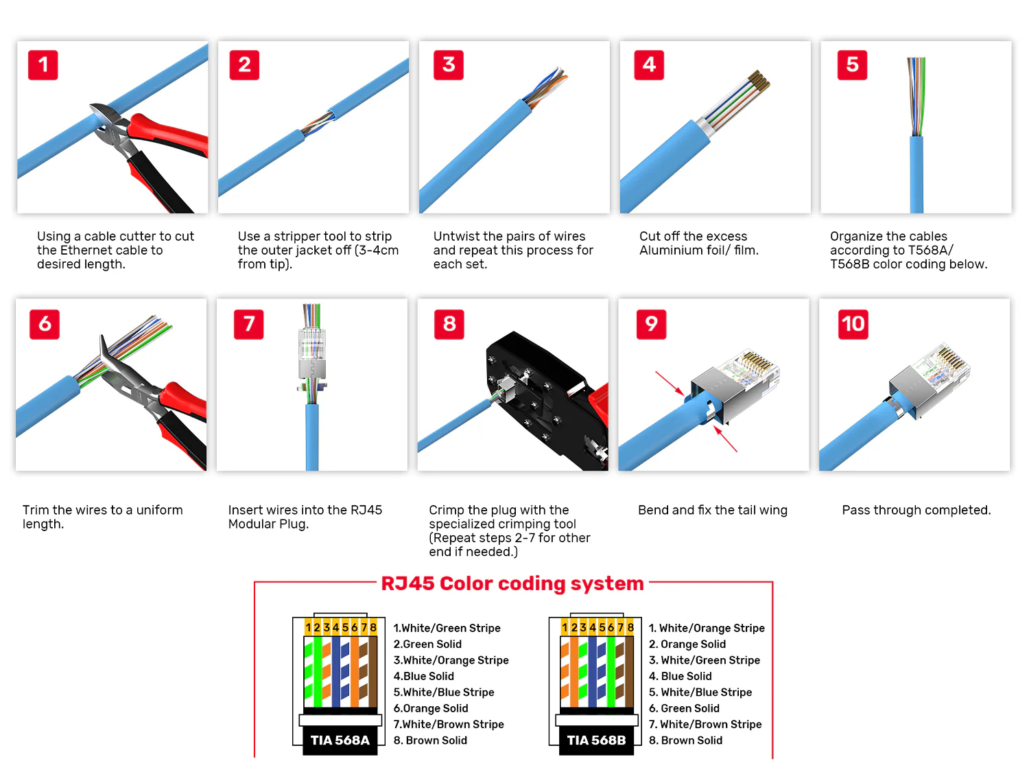 UNITEK RJ45 Cat.6 Pass-Through Connector (100 Pieces), Cat 6 Ethernet Modular Plug, Gold-Plated 3-Point Staggered Contacts UNITEK RJ45 Cat.6 Pass-Through Connector (100 Pieces), Cat 6 Ethernet Modular Plug, Gold-Plated 3-Point Staggered Contacts