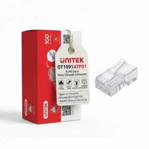 UNITEK RJ45 Cat.6 Pass-Through Connector (100 Pieces), Cat 6 Ethernet Modular Plug, Gold-Plated 3-Point Staggered Contacts