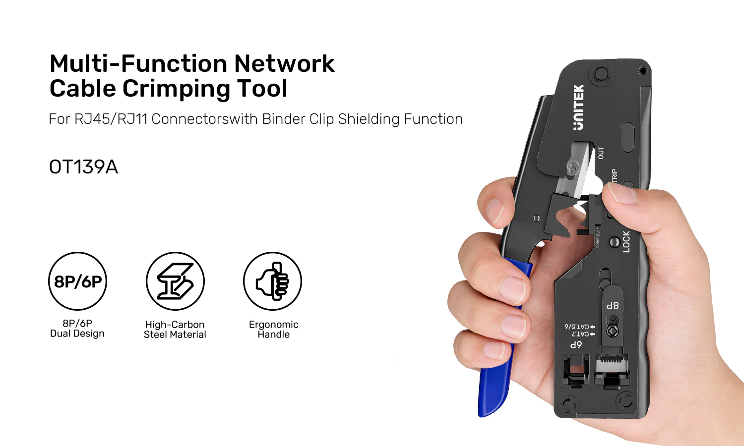 UNITEK Multi-Function Network Cable Crimping Tool, 8P/6P Crimper for RJ45 RJ11 Connectors, Cat7 Binder Clip Shielding UNITEK Multi-Function Network Cable Crimping Tool, 8P/6P Crimper for RJ45 RJ11 Connectors, Cat7 Binder Clip Shielding